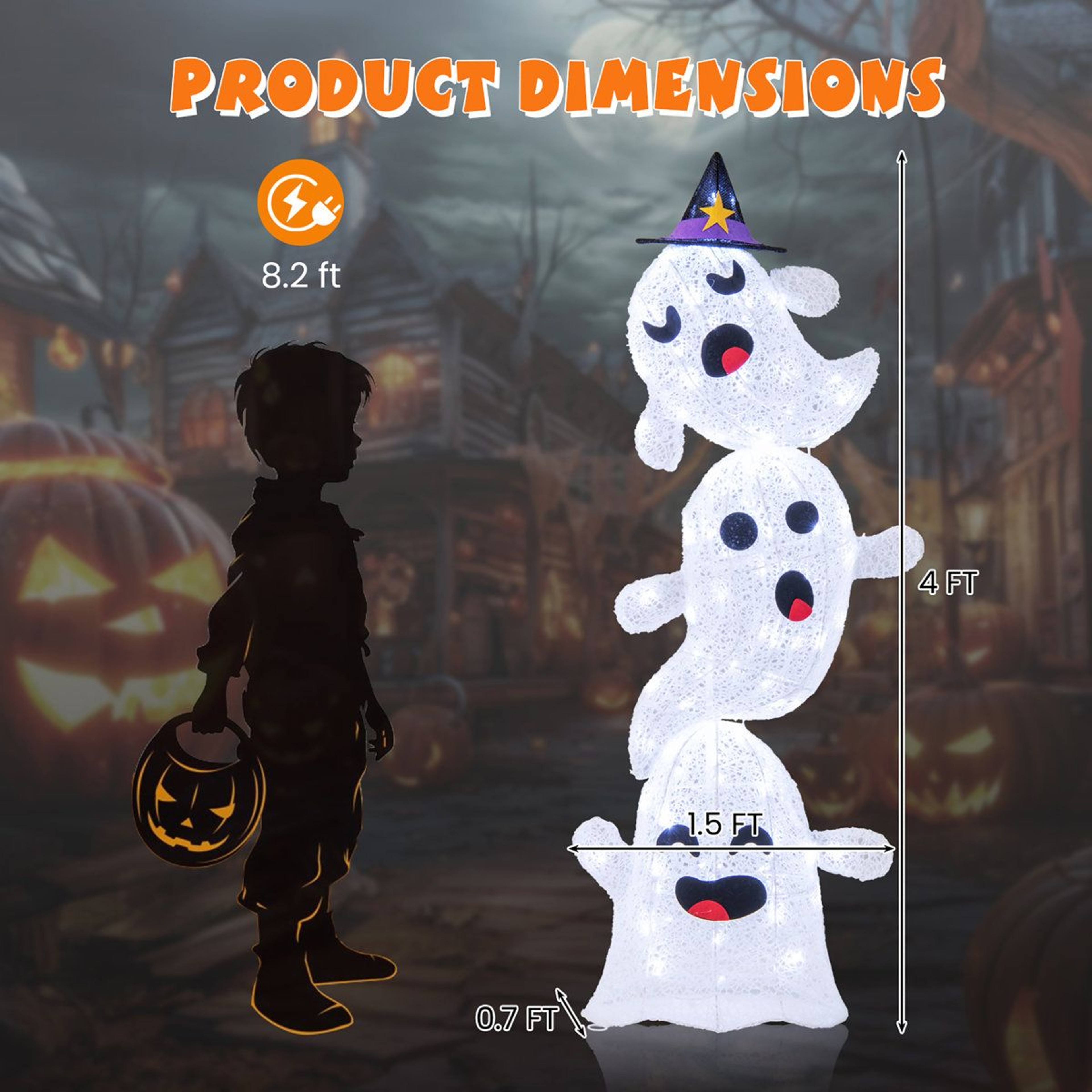 Lighted Stacked Ghosts Halloween Decoration With LED Lights 4