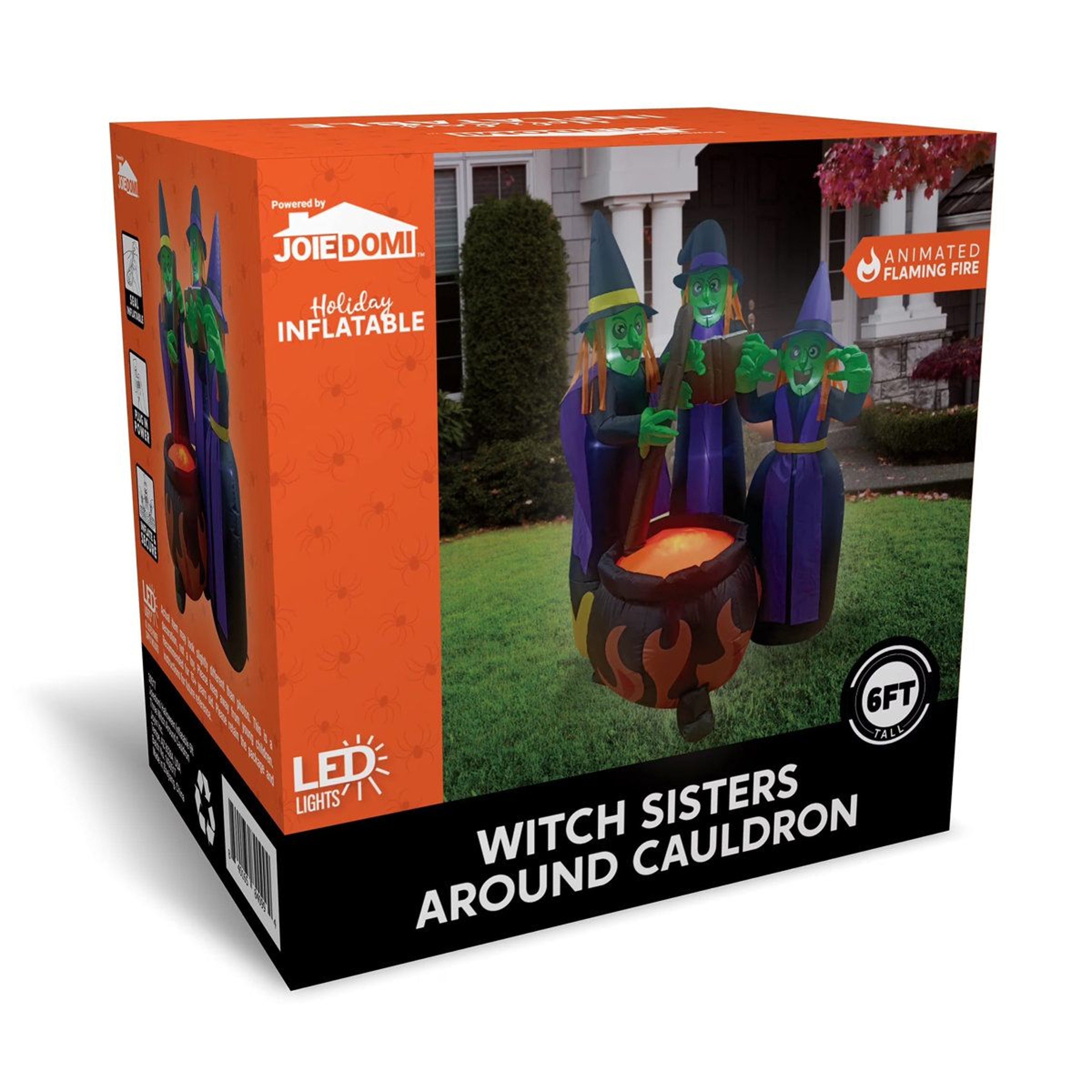 Halloween Inflatable Three Witches Around Cauldron With Flame Light 3