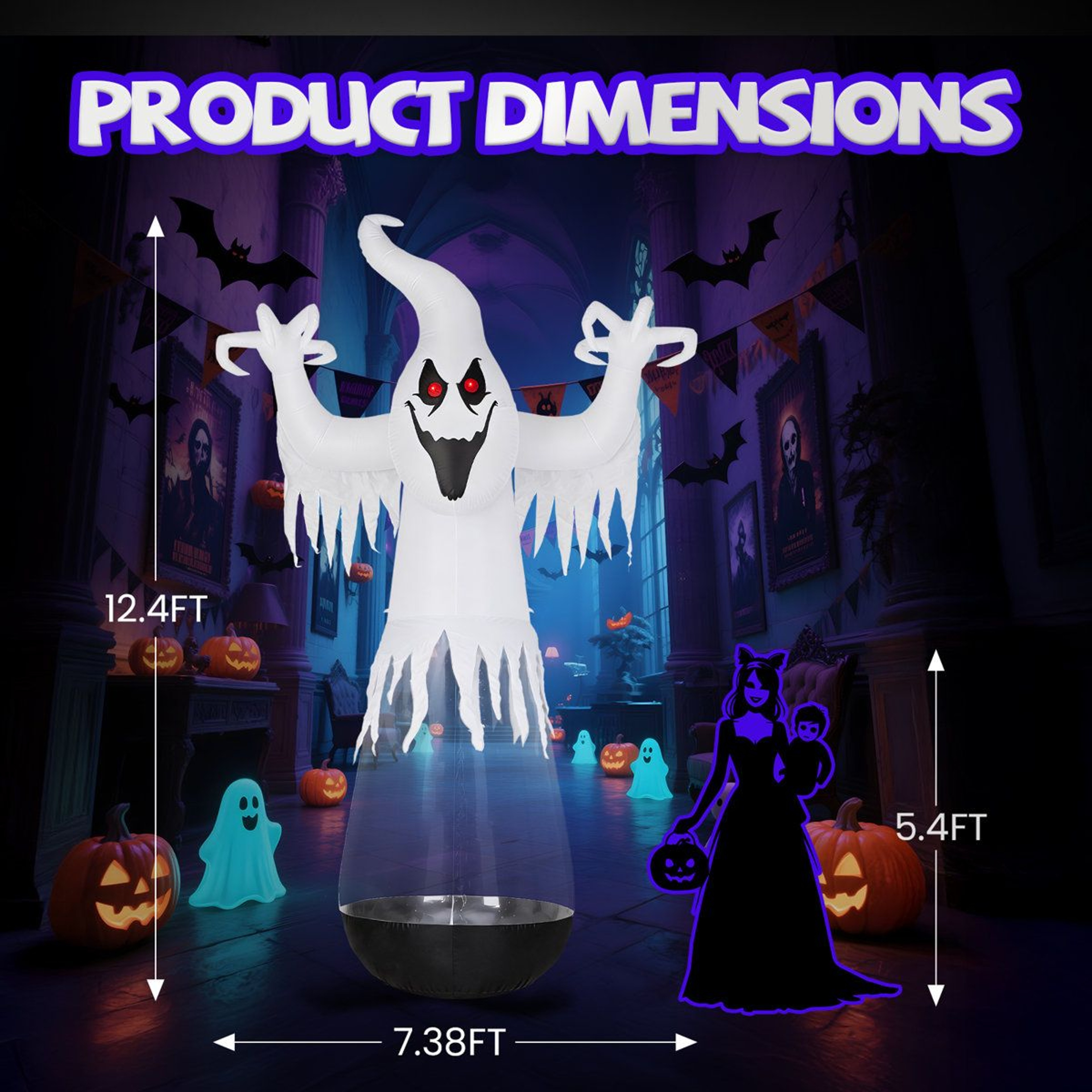 Inflatable Halloween Ghost With LED Lights For Outdoor Yard Decorations 3