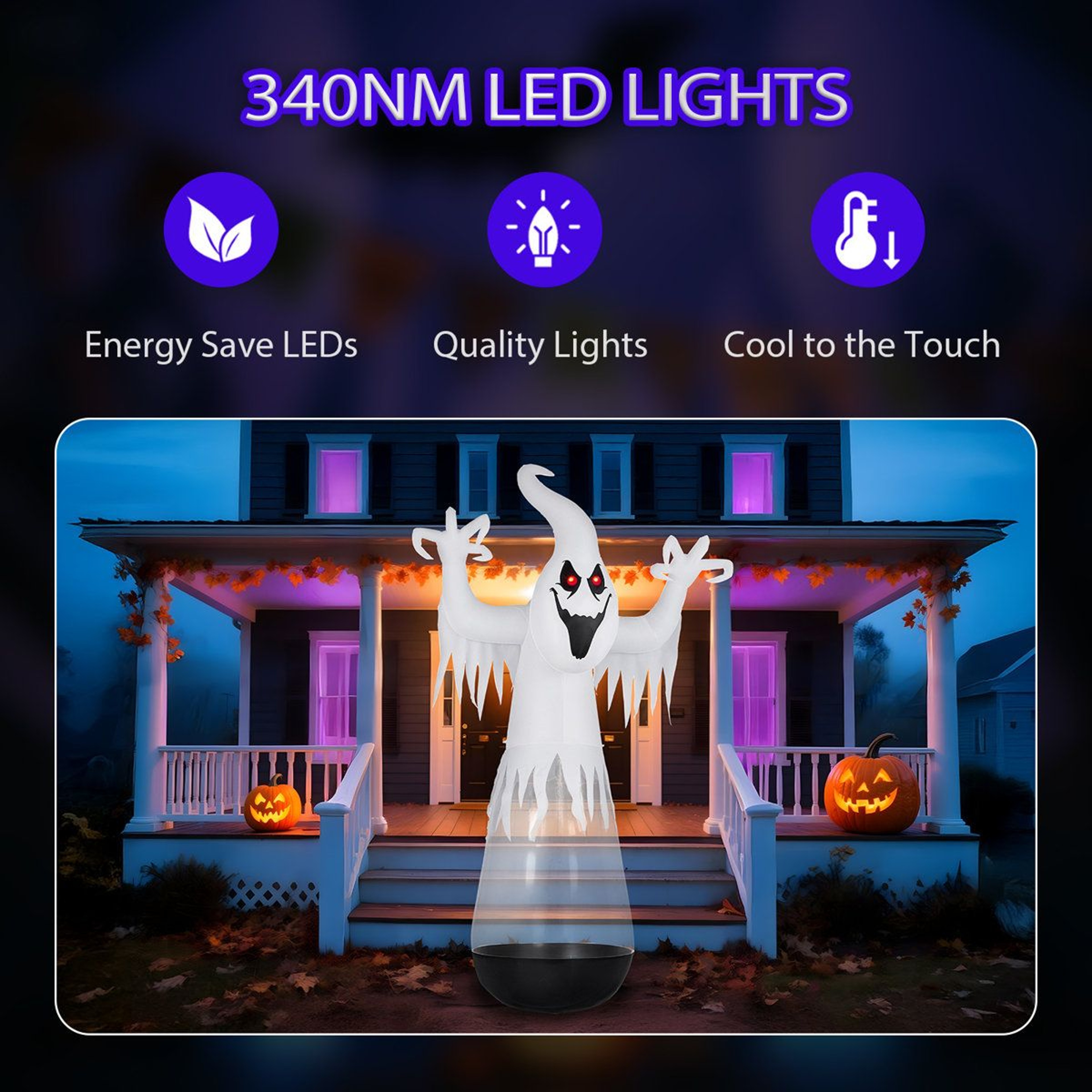 Inflatable Halloween Ghost With LED Lights For Outdoor Yard Decorations 2