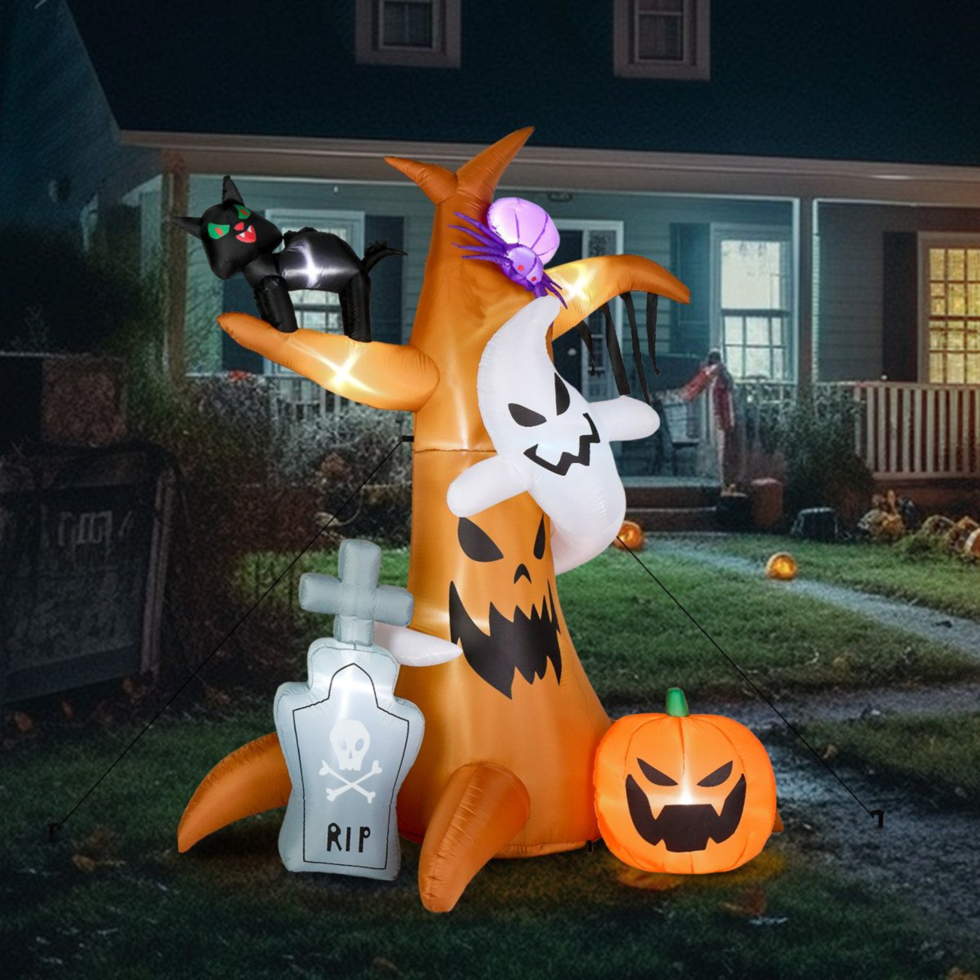 Outdoor Halloween Inflatable Ghost Pumpkin Tree With LED Lights 5