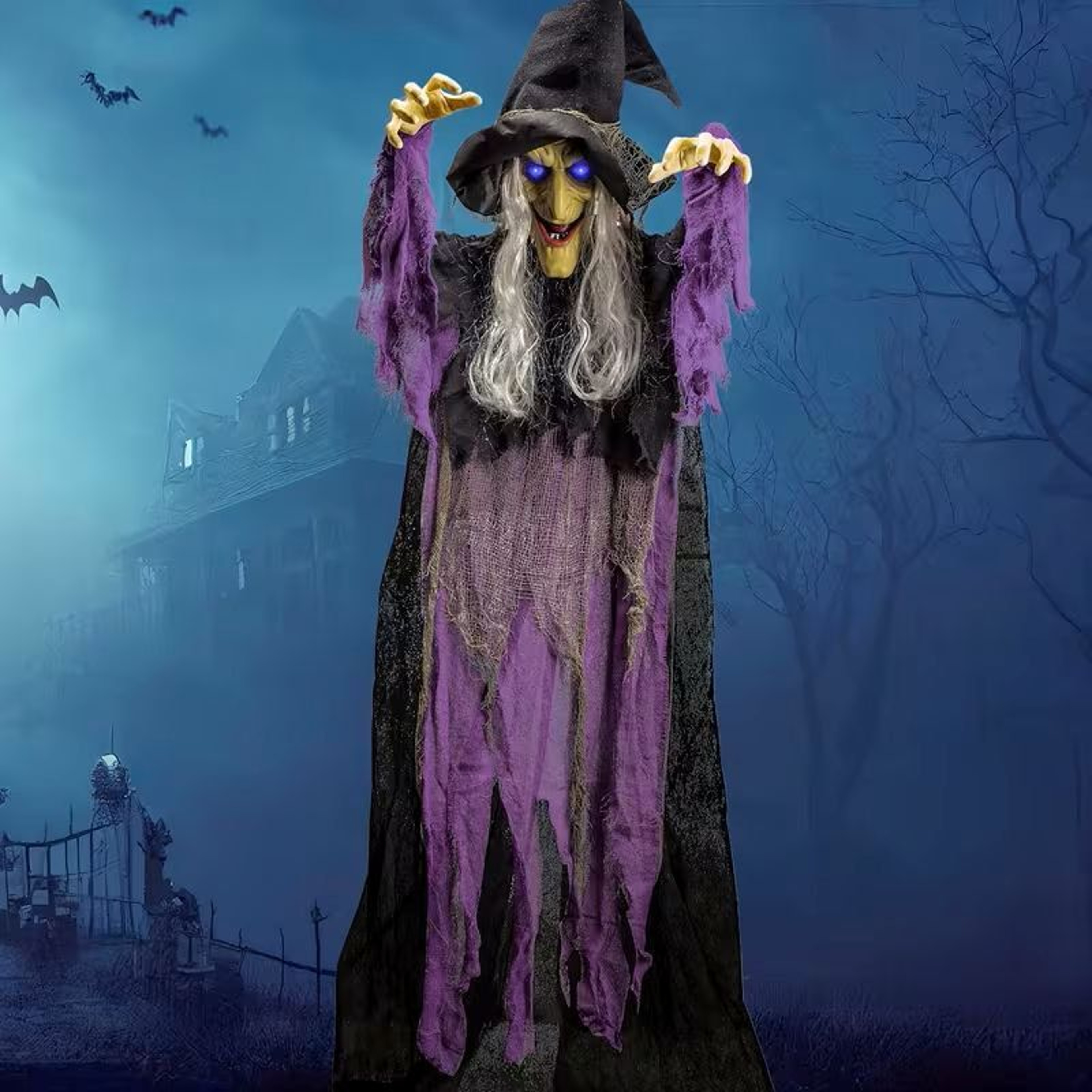 Hanging Halloween Witch Decoration With Light Up Eyes And Sound Activation 0