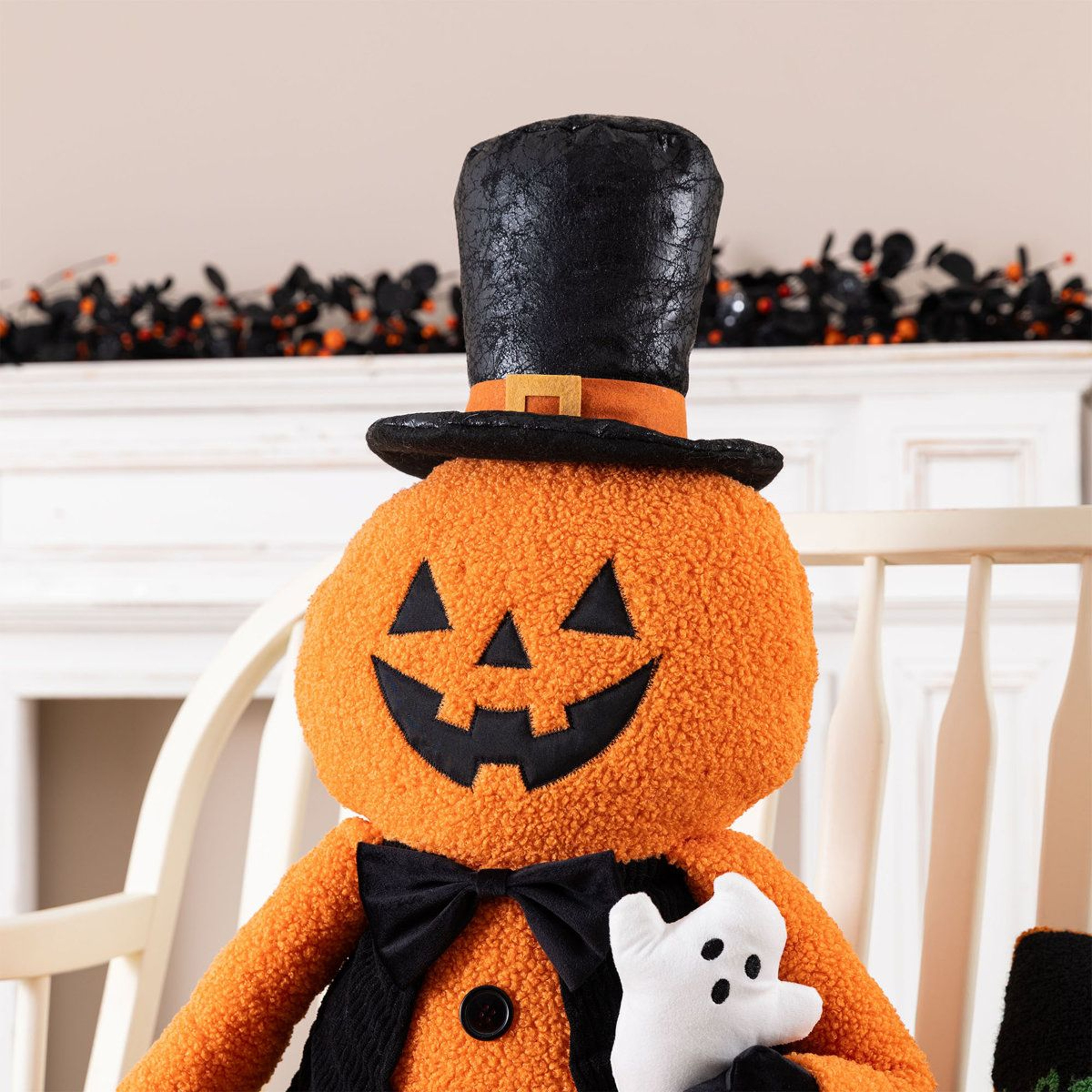Oversized Halloween Jack O Lantern Figure With Dangling Legs And Top Hat 3