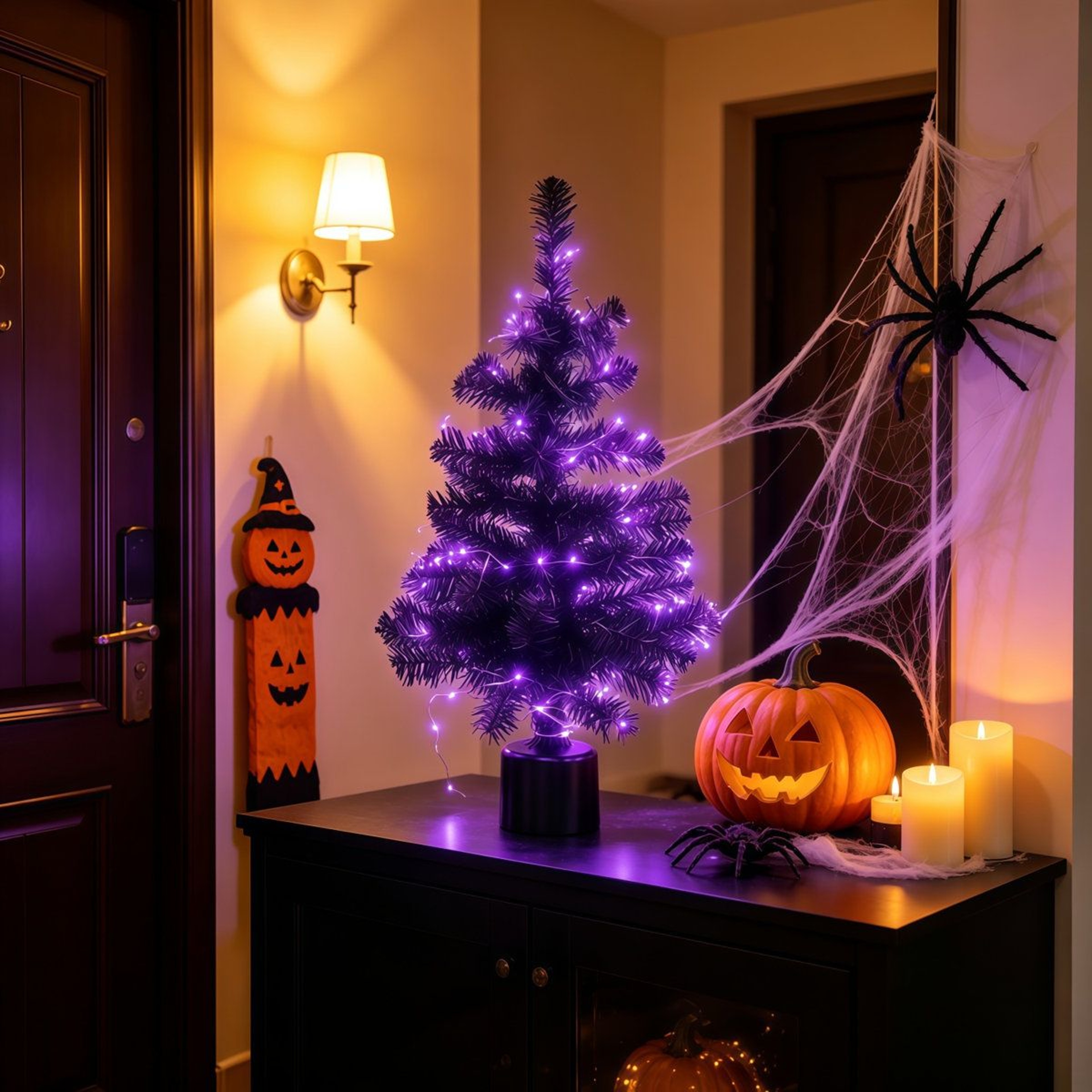 Black Rotating Halloween Tabletop Tree With Purple LED Lights And Music 2