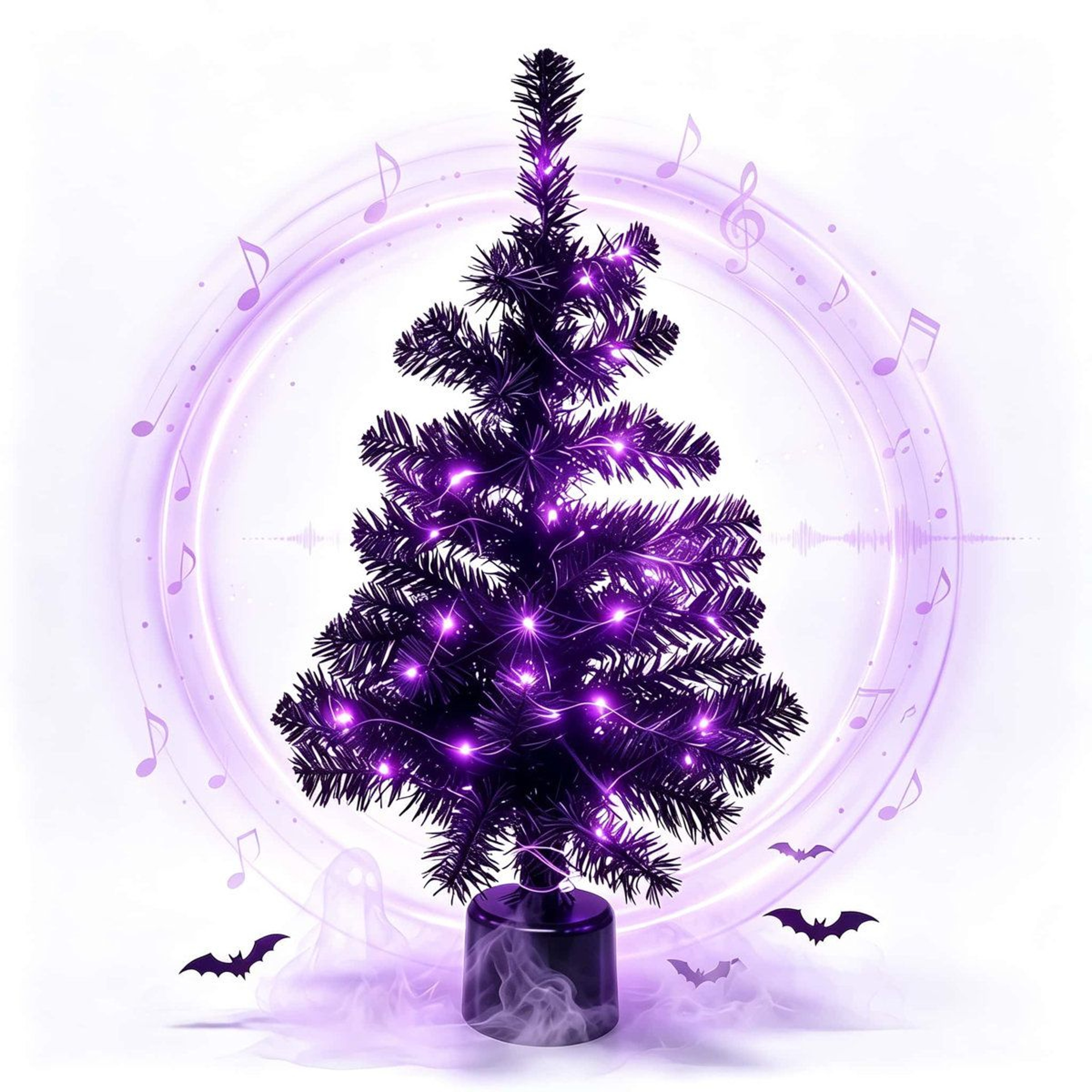 Black Rotating Halloween Tabletop Tree With Purple LED Lights And Music 0