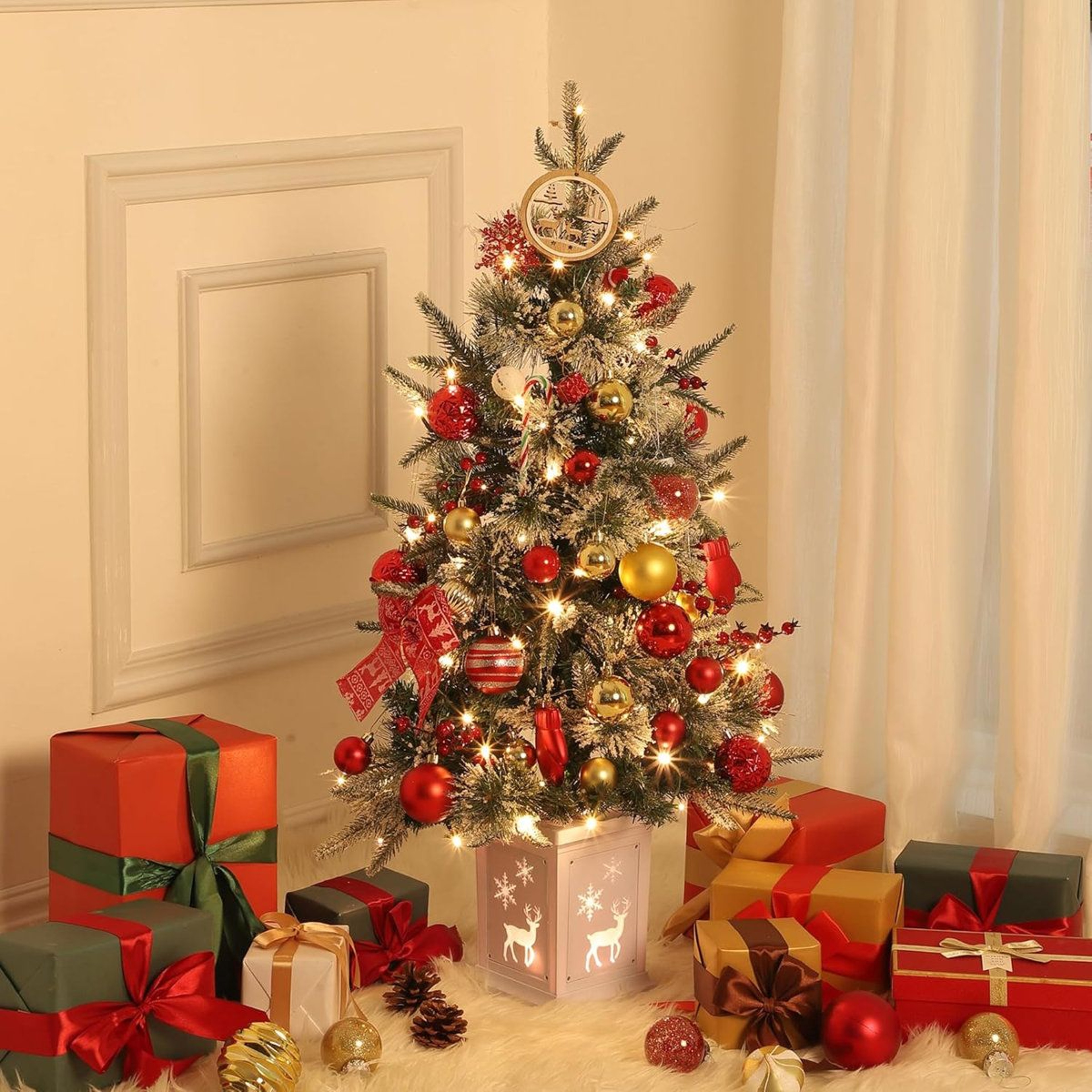 Pre Lit Artificial Christmas Tree With LED Lights And Illuminated Base 5