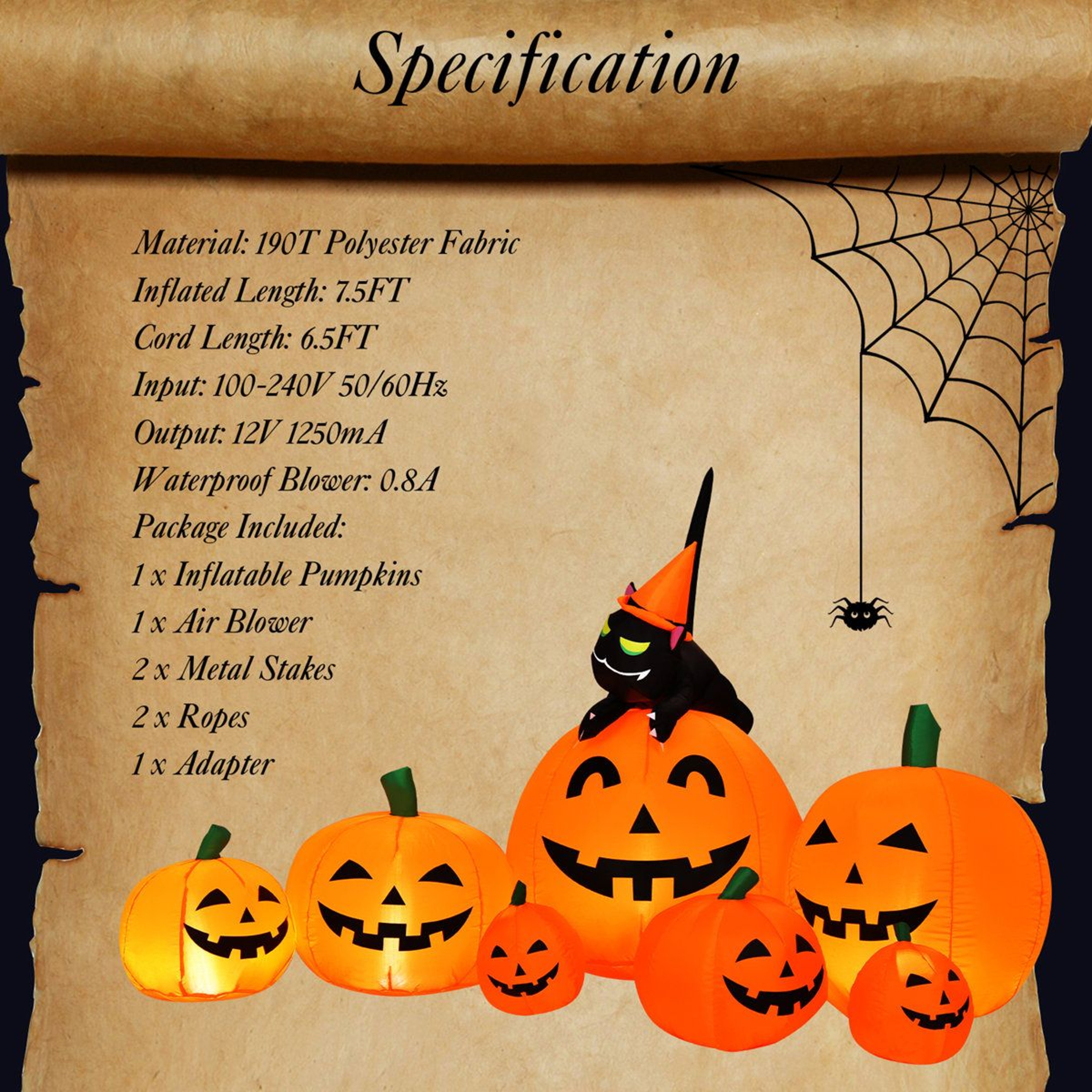 Halloween Inflatable Pumpkin With Witch Black Cat And LED Lights 2