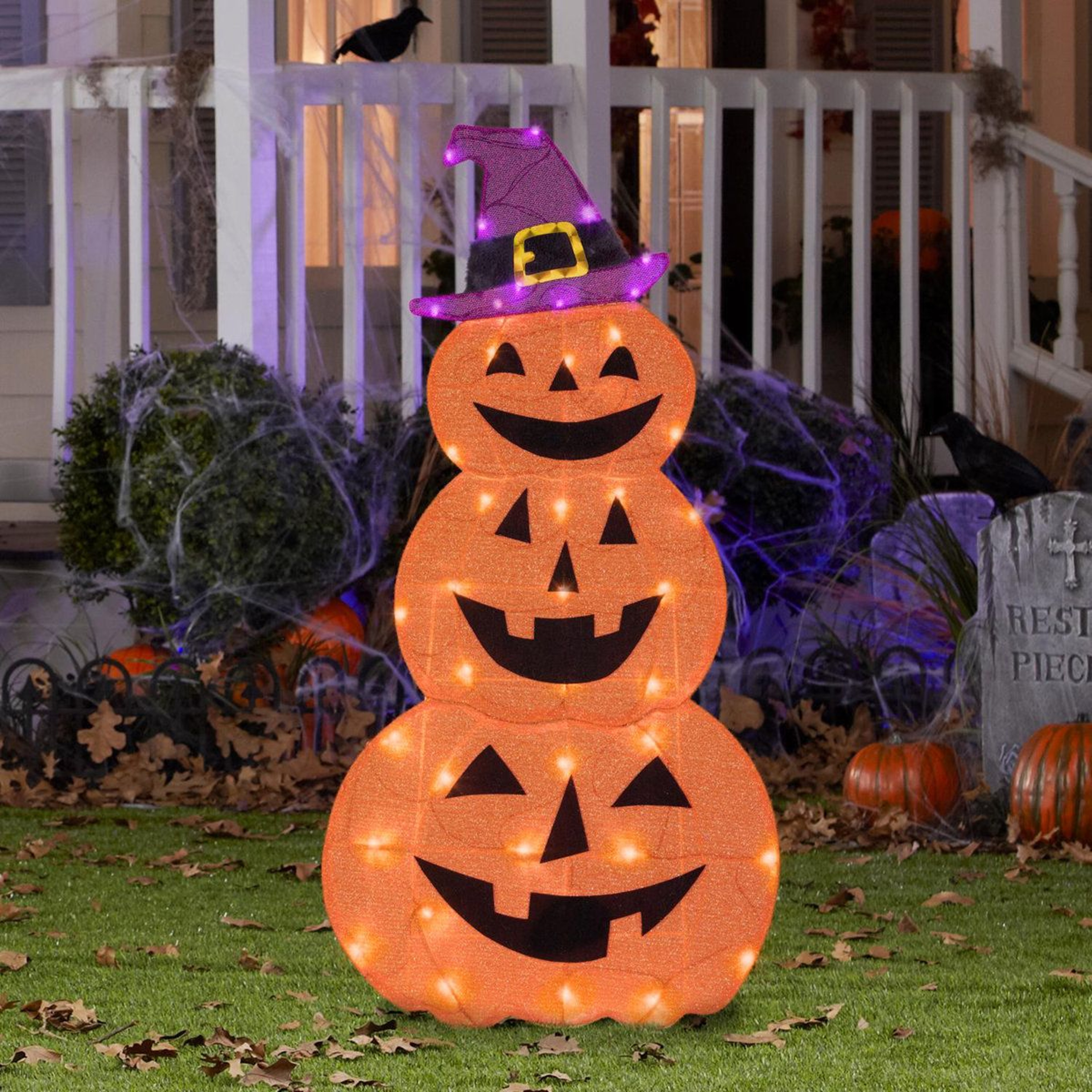 Lighted Jack OLantern Halloween Yard Decoration With Orange LED Lights 1