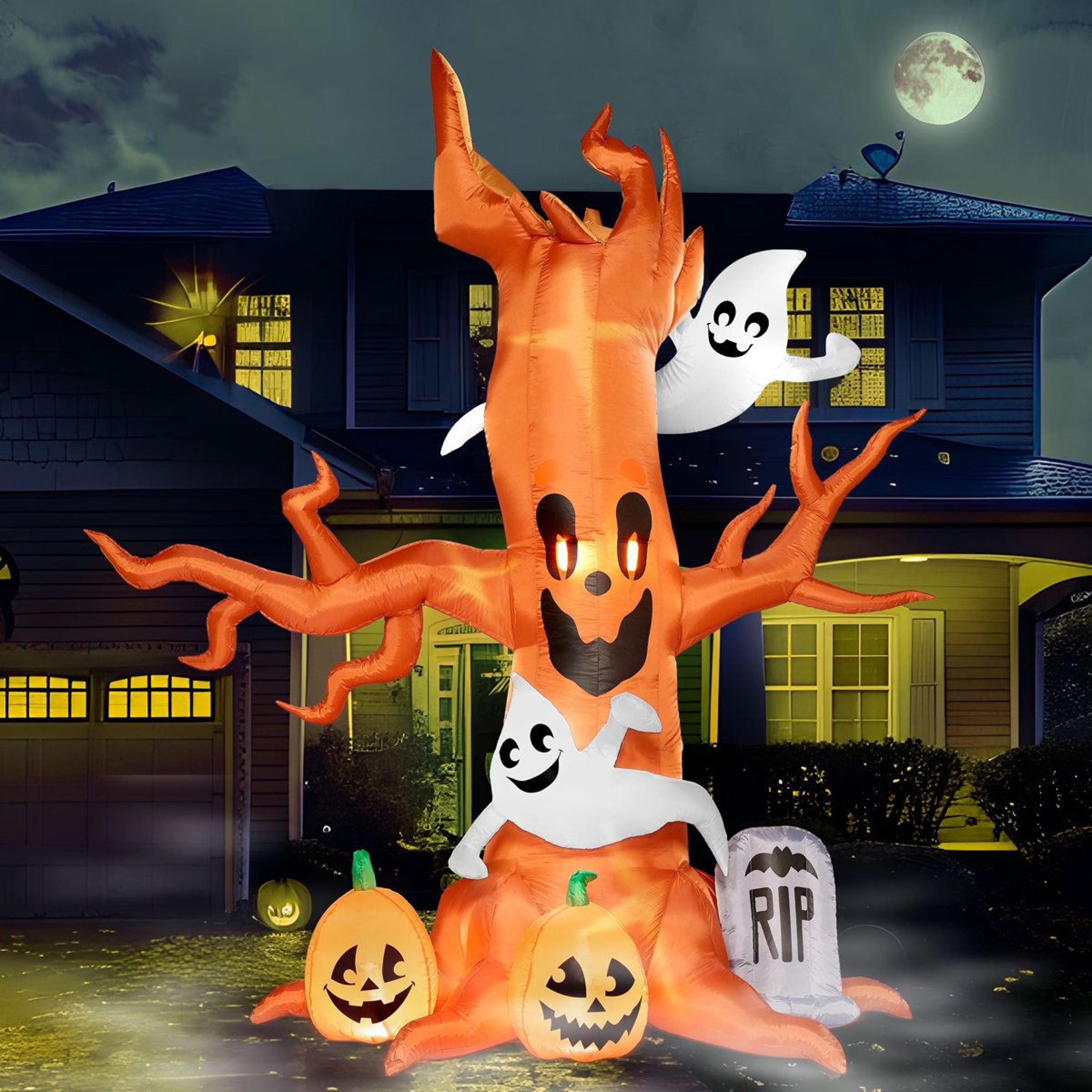 Halloween Inflatable Scary Tree With LED Lights Ghosts Pumpkins And Tombstones 3