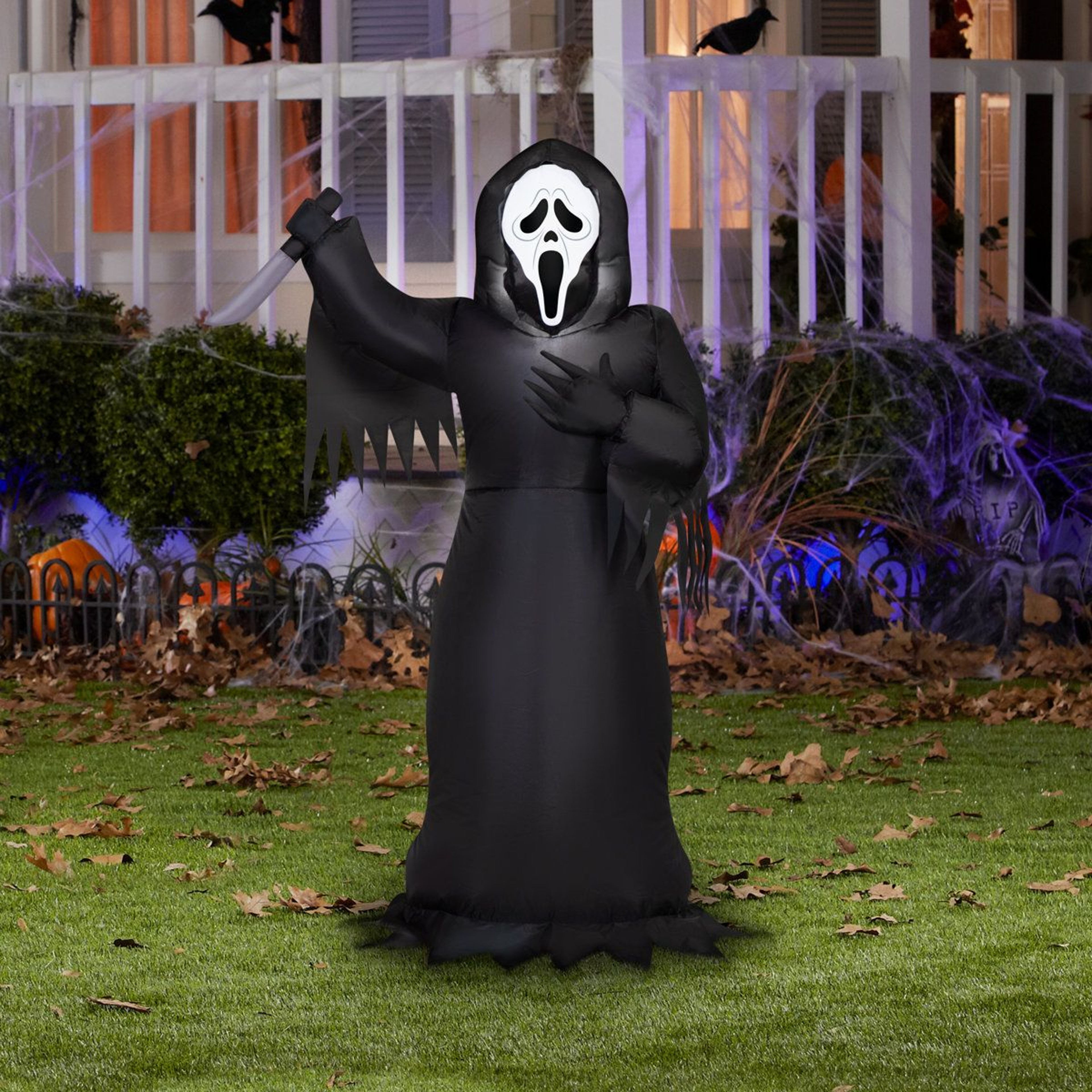 Ghost Face Halloween Inflatable Decoration With Light Up Display 4
