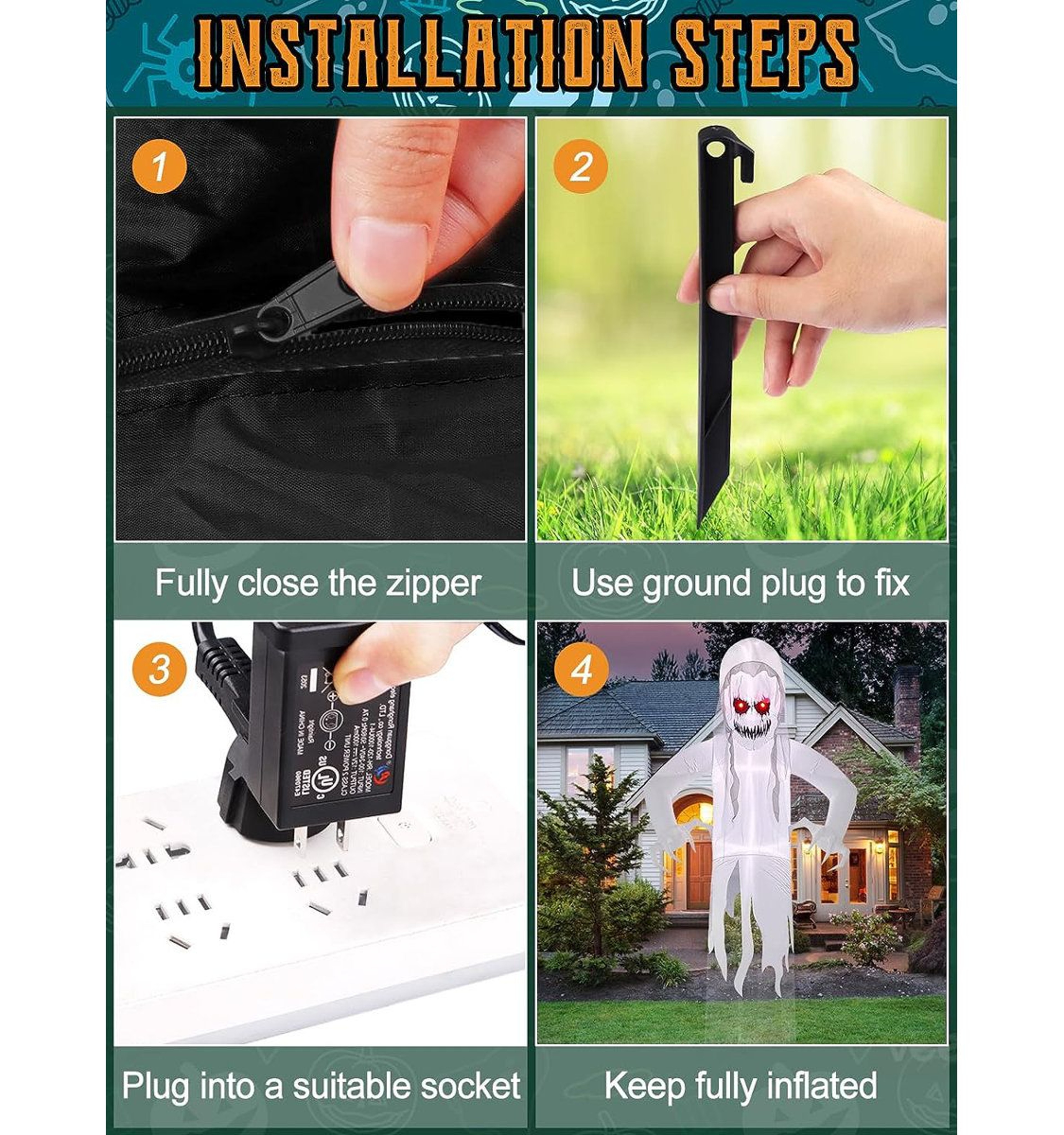 Halloween Inflatable Ghost Decoration With LED Lights For Outdoor Yard Display 2
