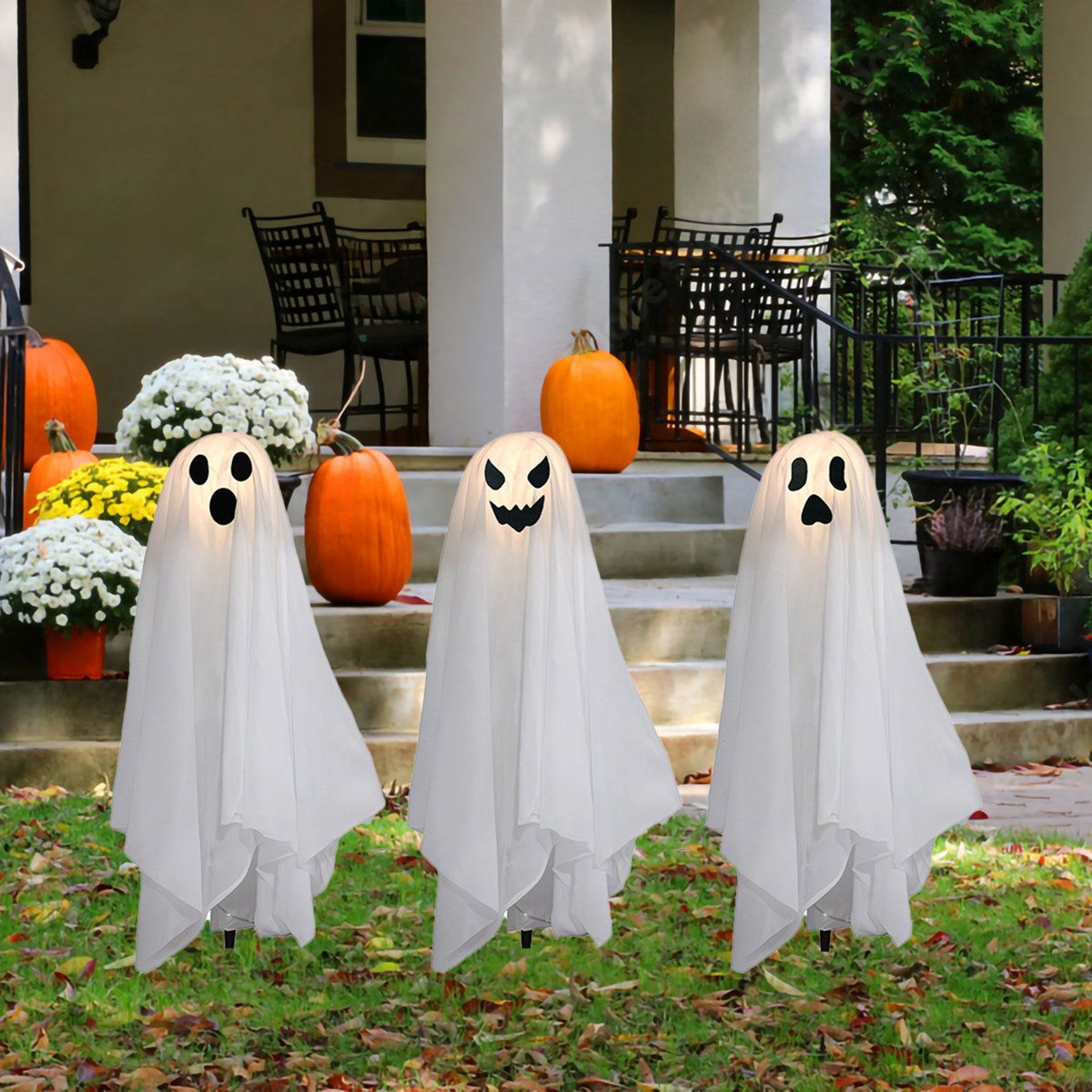 Battery Operated Lighted Ghosts With Warm White LED Lights And Timer 3