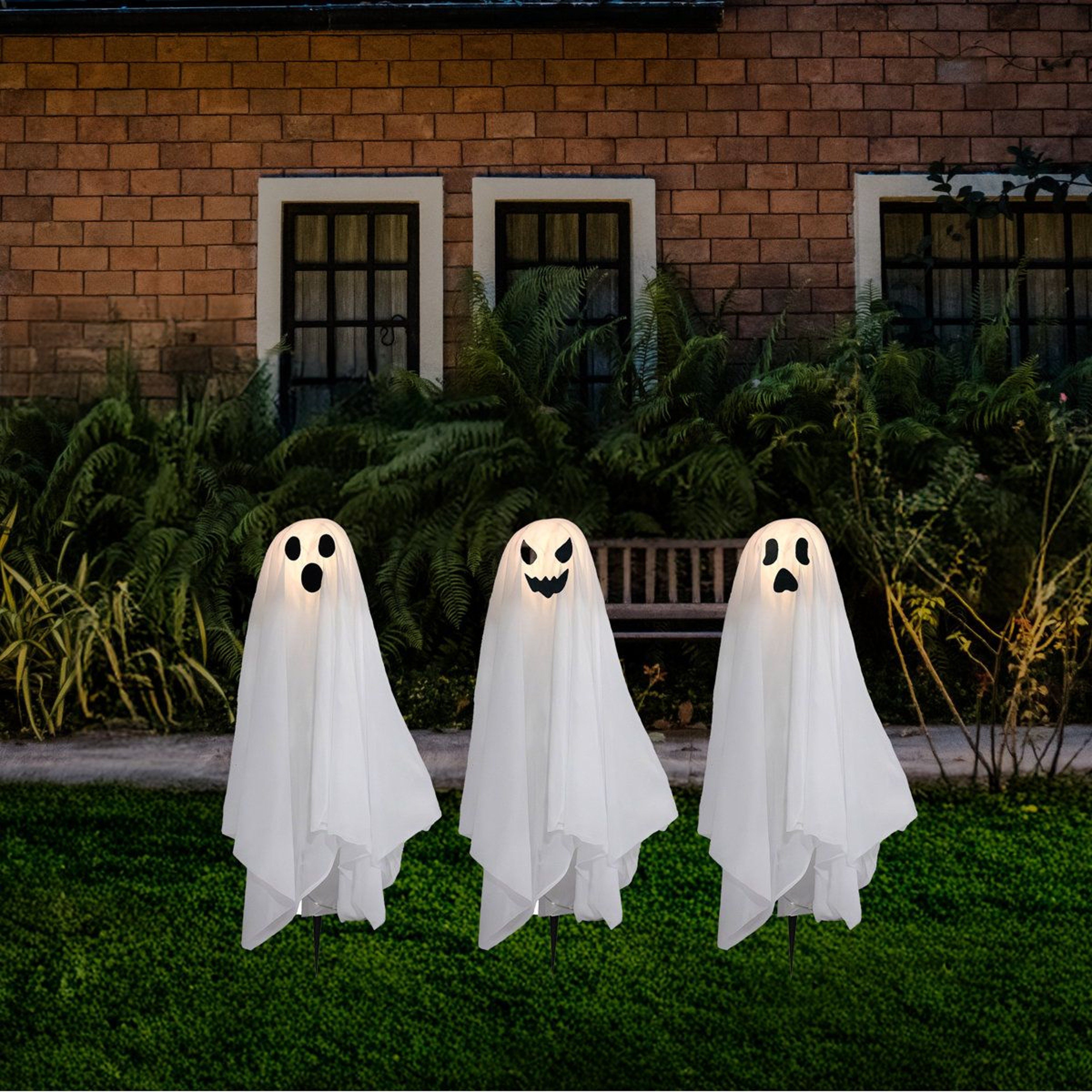 Battery Operated Lighted Ghosts With Warm White LED Lights And Timer 0
