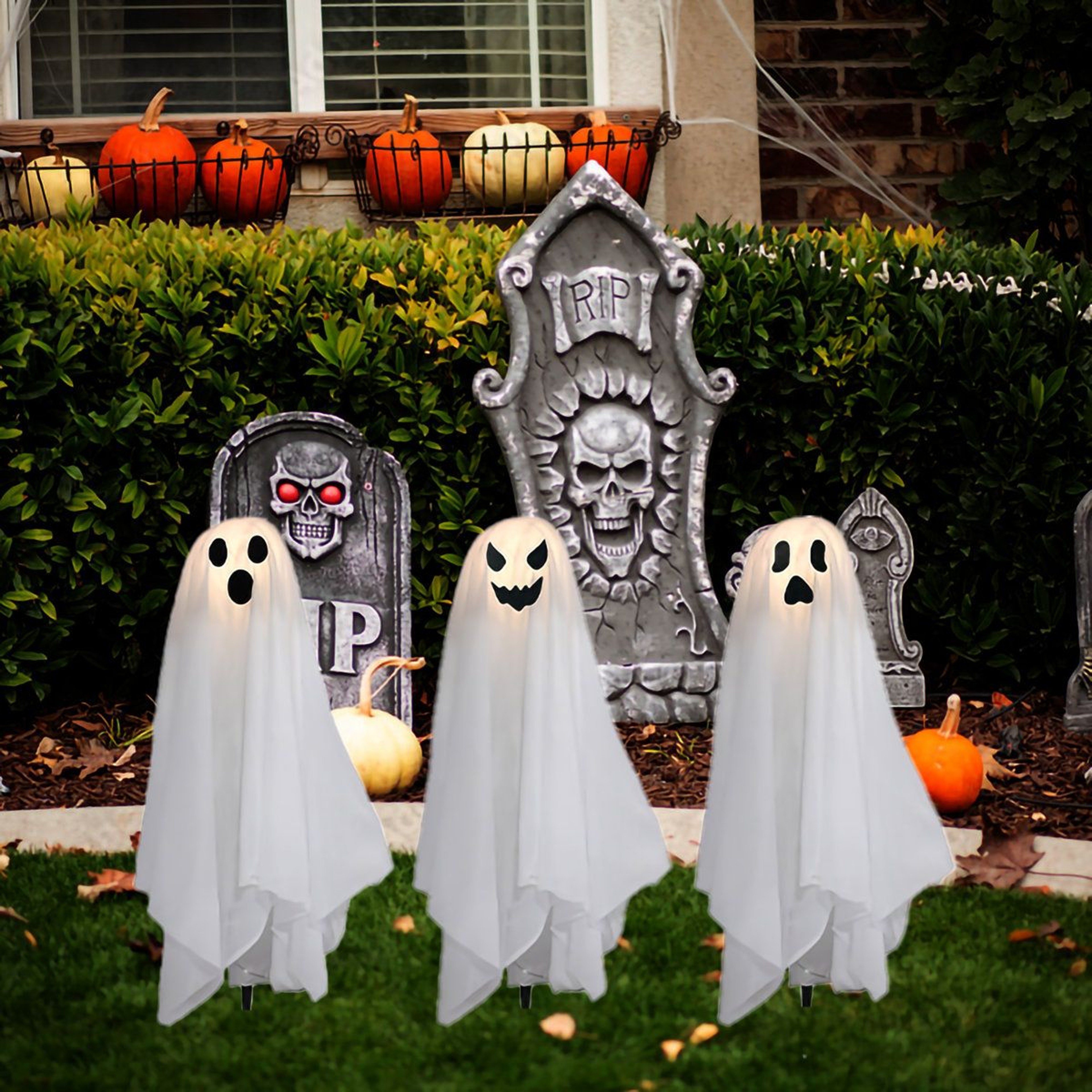 Battery Operated Lighted Ghosts With Warm White LED Lights And Timer 4