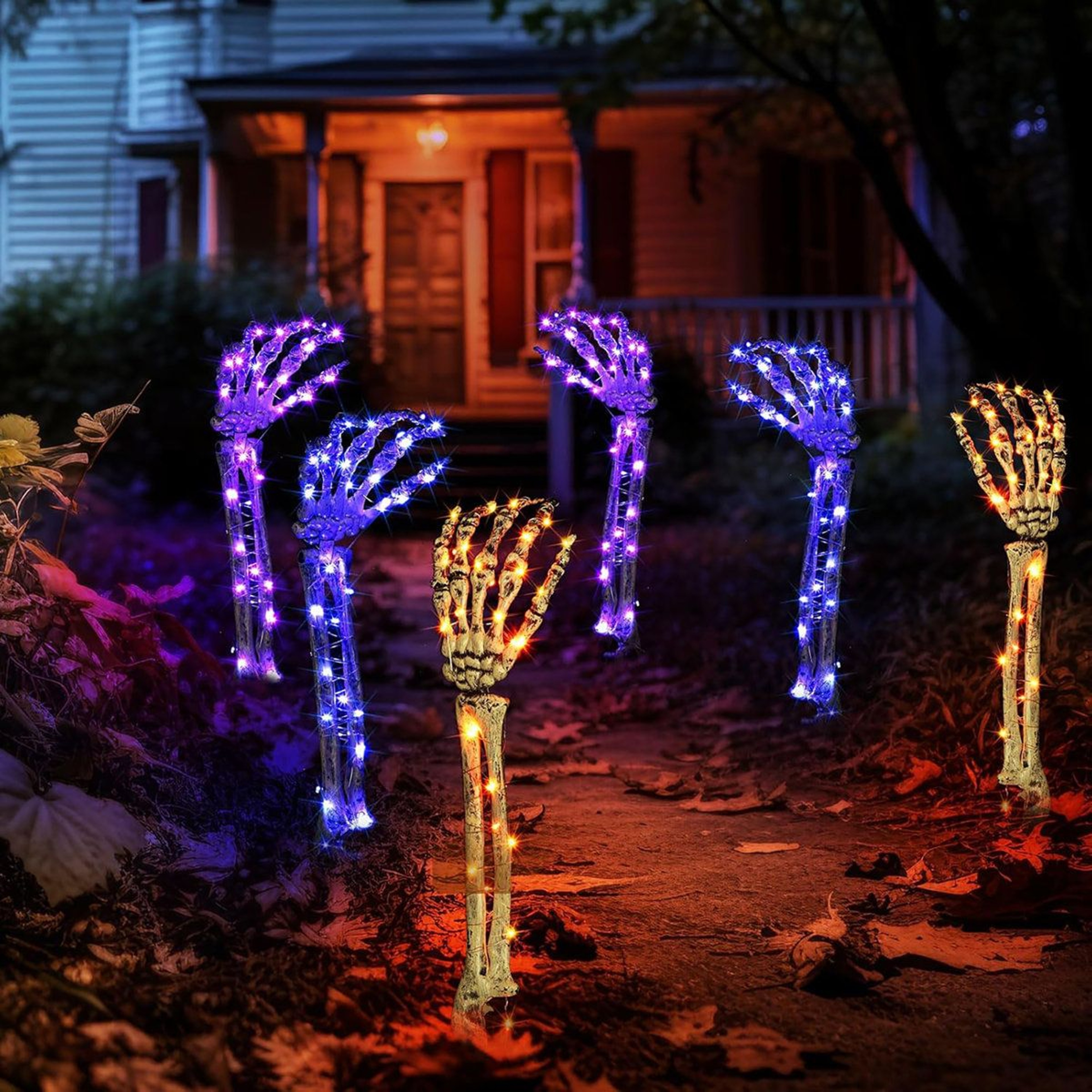 Lighted Skeleton Hands Halloween Decorations With LED Lights And Timer 2