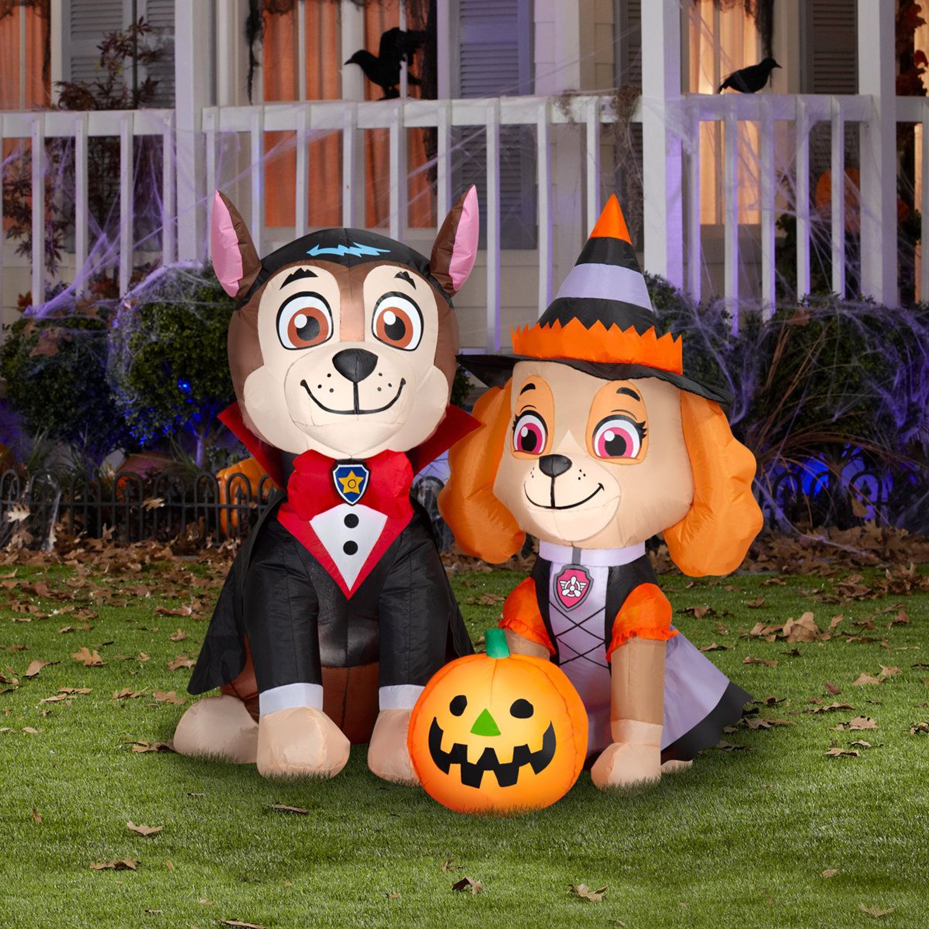 Halloween Inflatable Vampire Chase And Witch Skye With Light Up Pumpkin 3