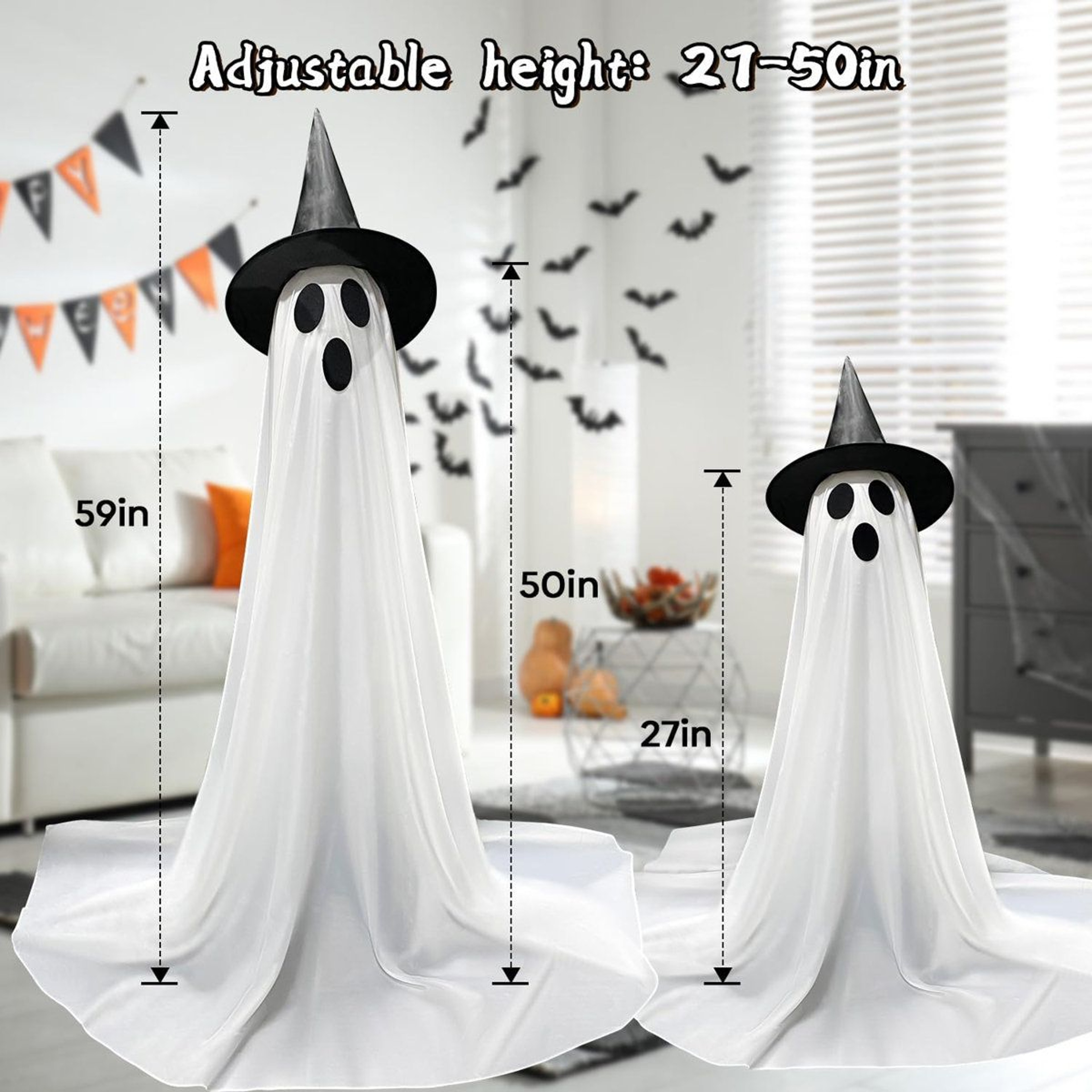Remote Control Ghost String Lights With Witch Hats Halloween Outdoor Decor 3