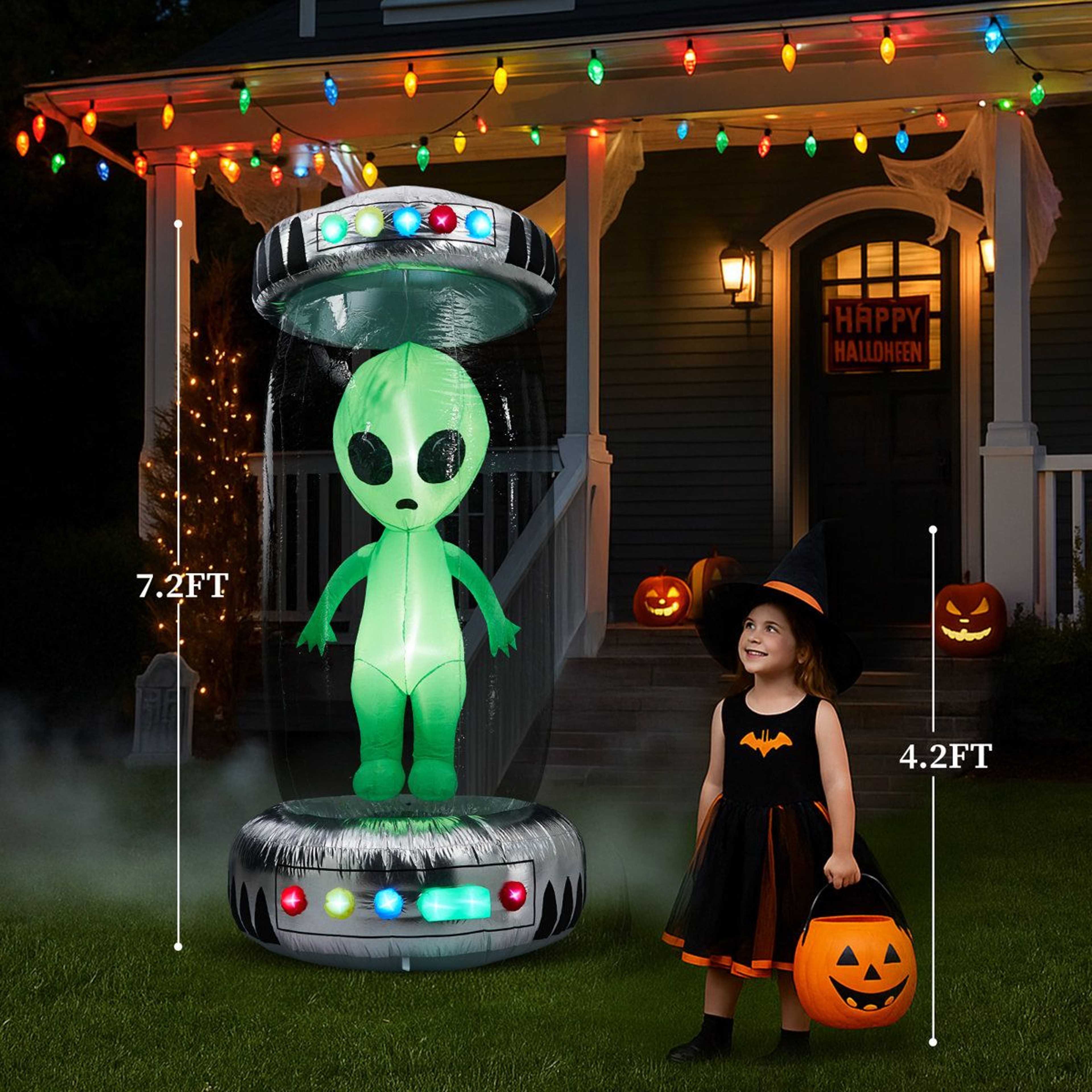 Halloween Inflatable UFO With Alien Outdoor Lighted Decoration 4