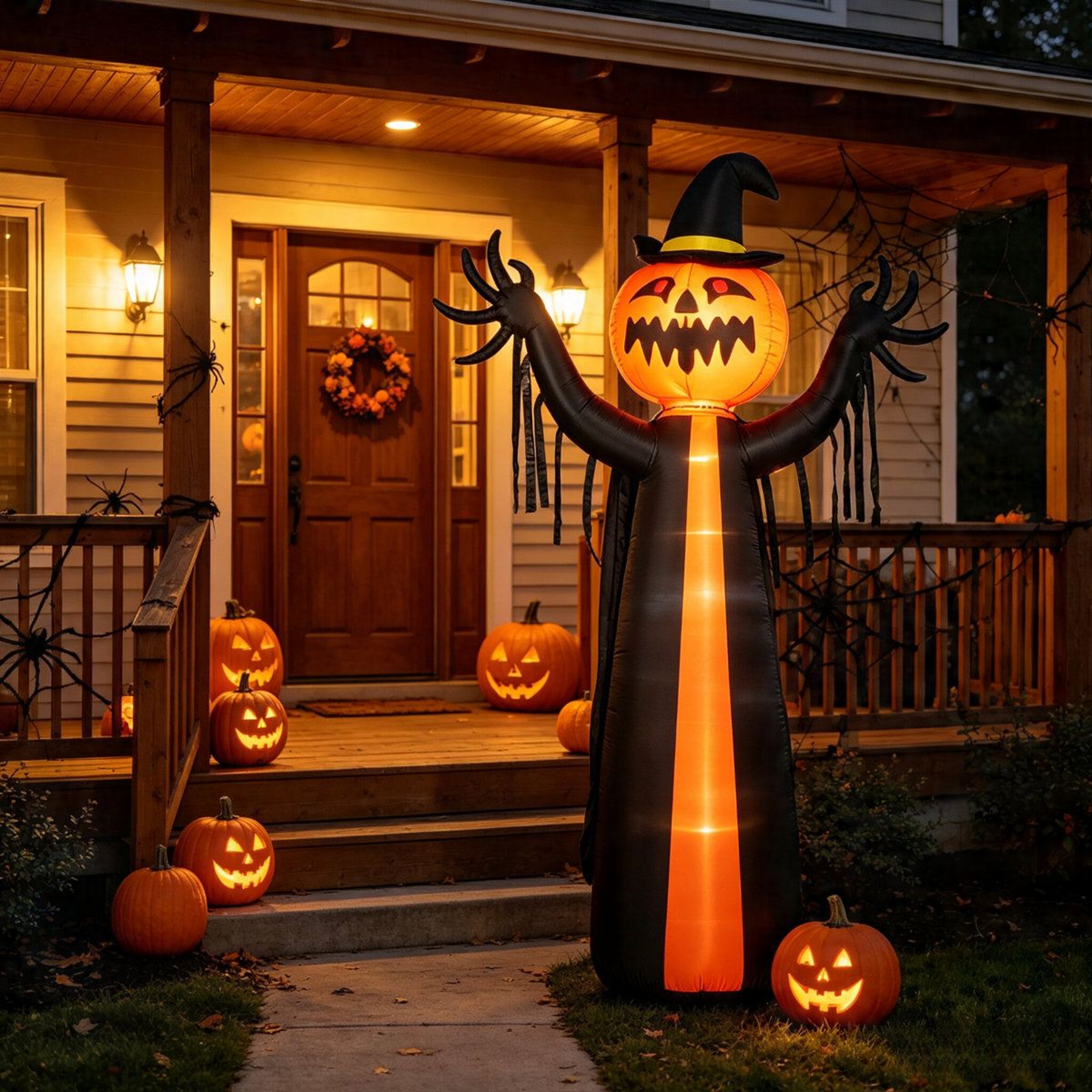 Tall Halloween Inflatable Pumpkin Headed Witch Ghost Lawn Decoration 4