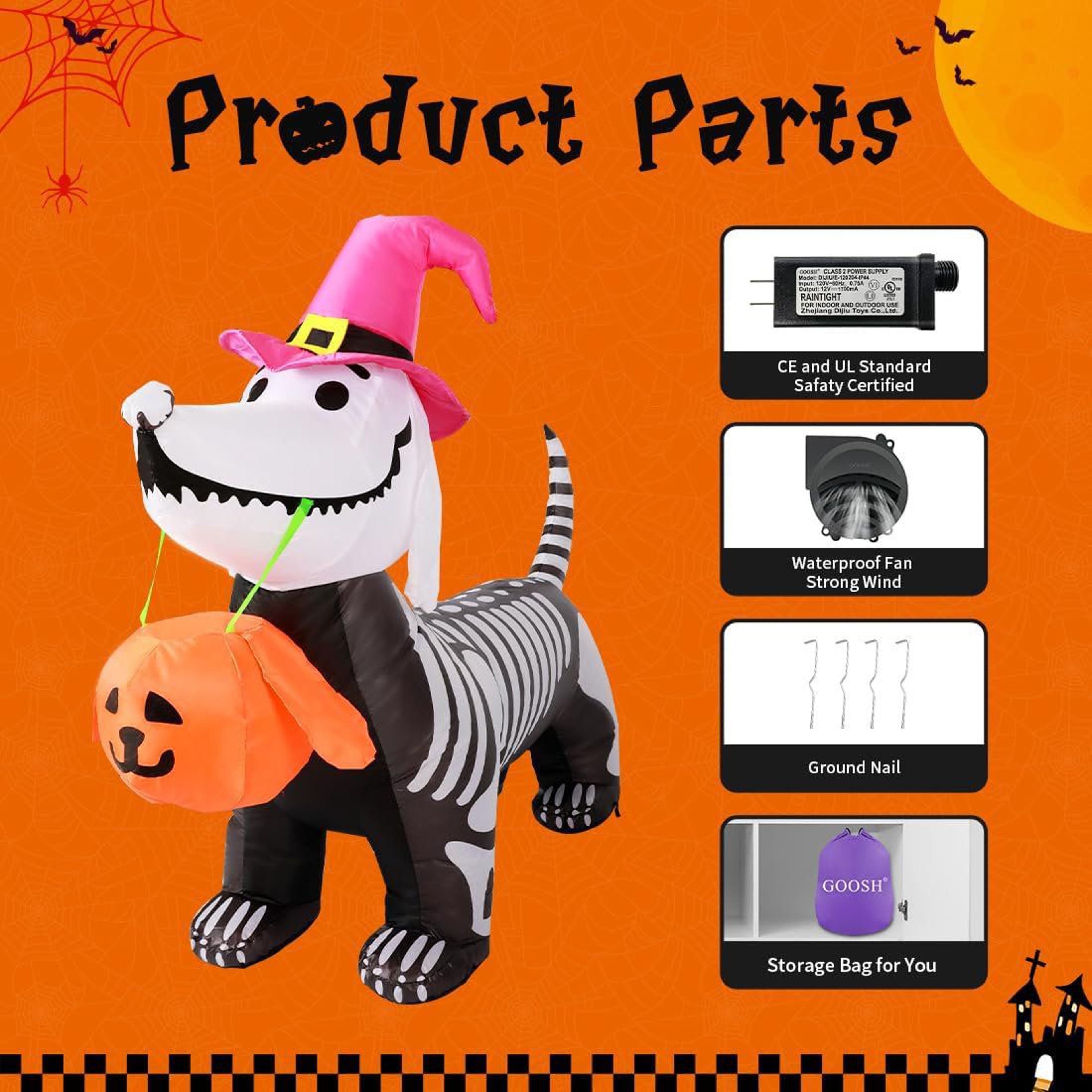 Halloween Inflatable Skeleton Dog With Built In LED Lights 1