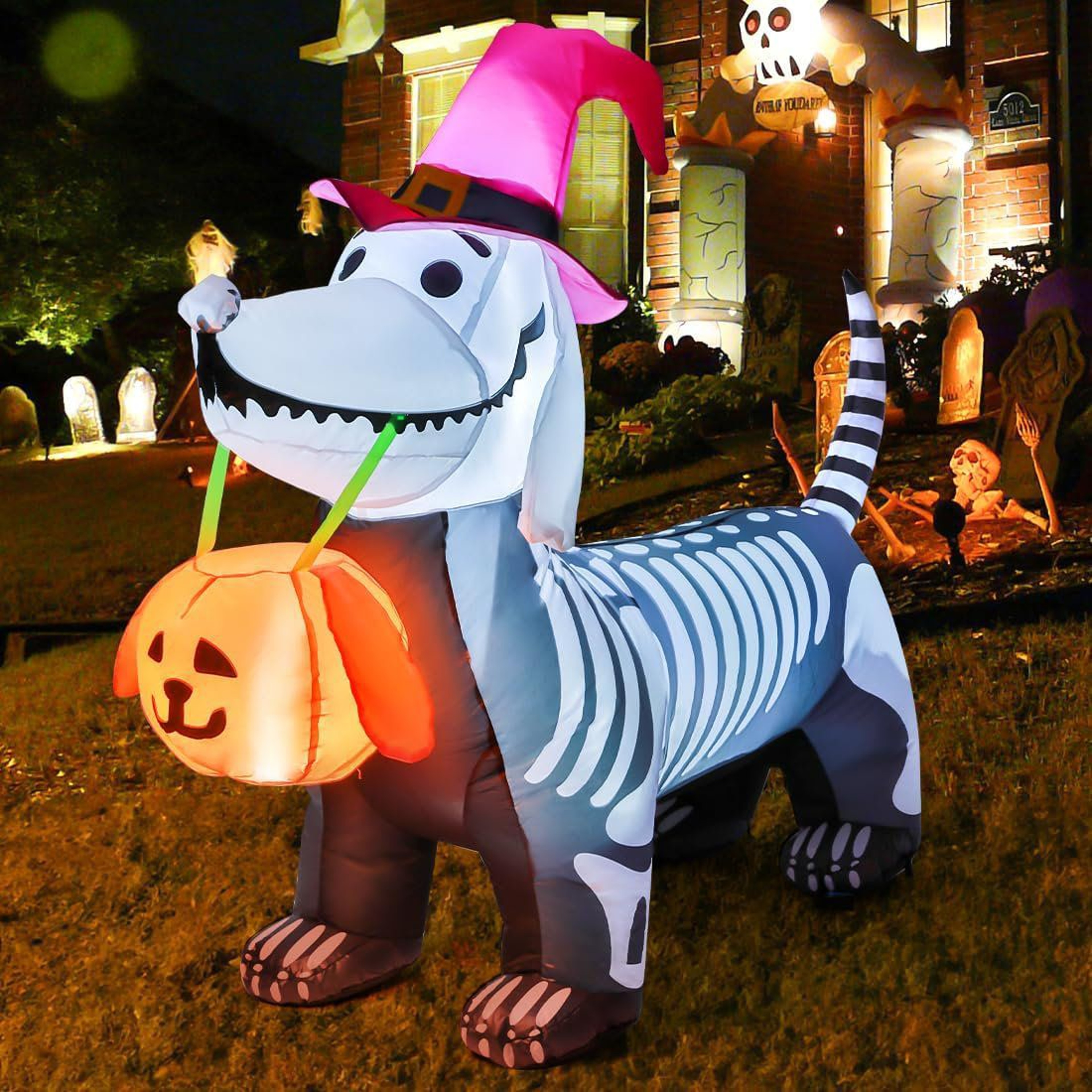 Halloween Inflatable Skeleton Dog With Built In LED Lights 3