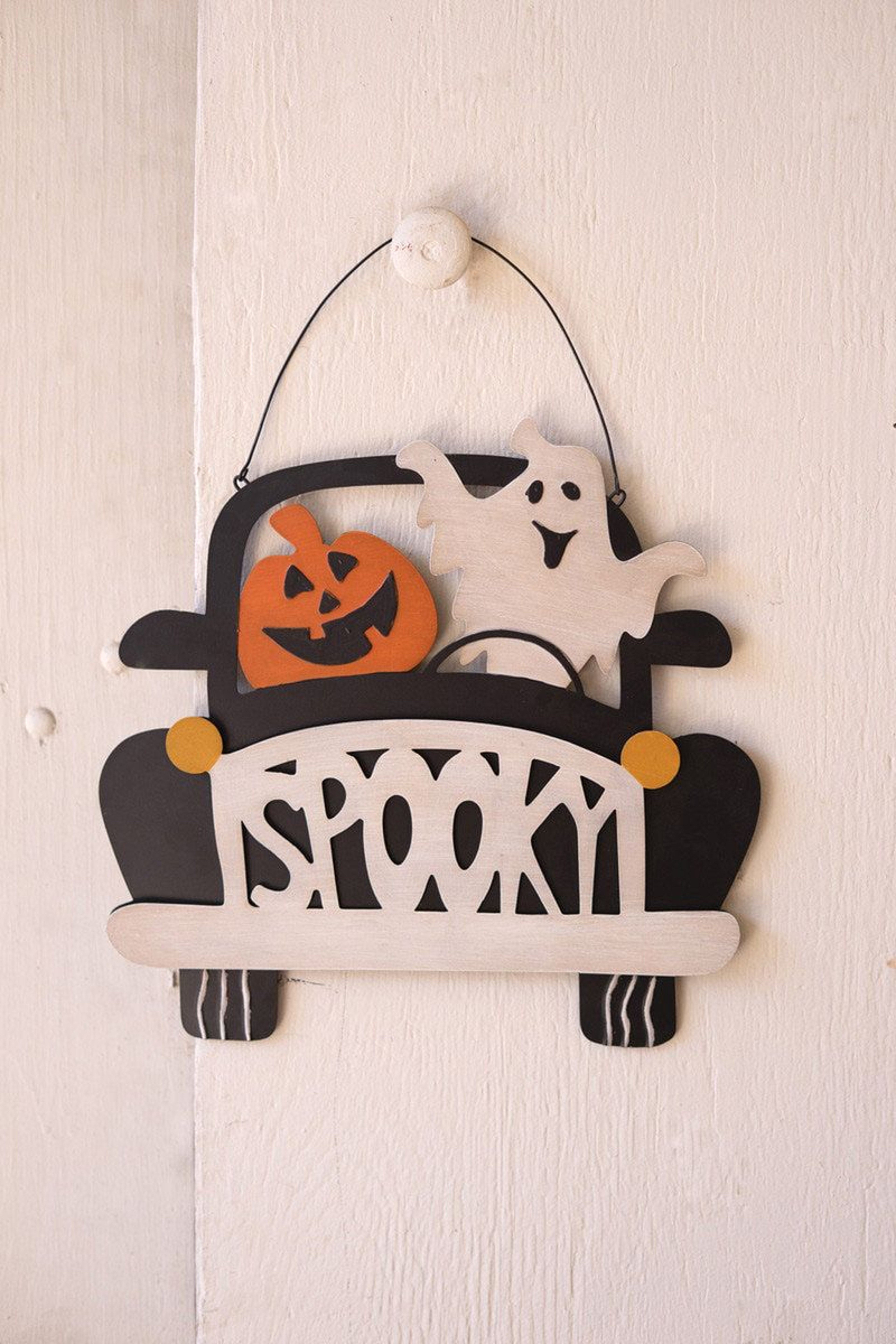 Halloween Spooky Door Sign Hand Painted Black Metal Wall Decor 3