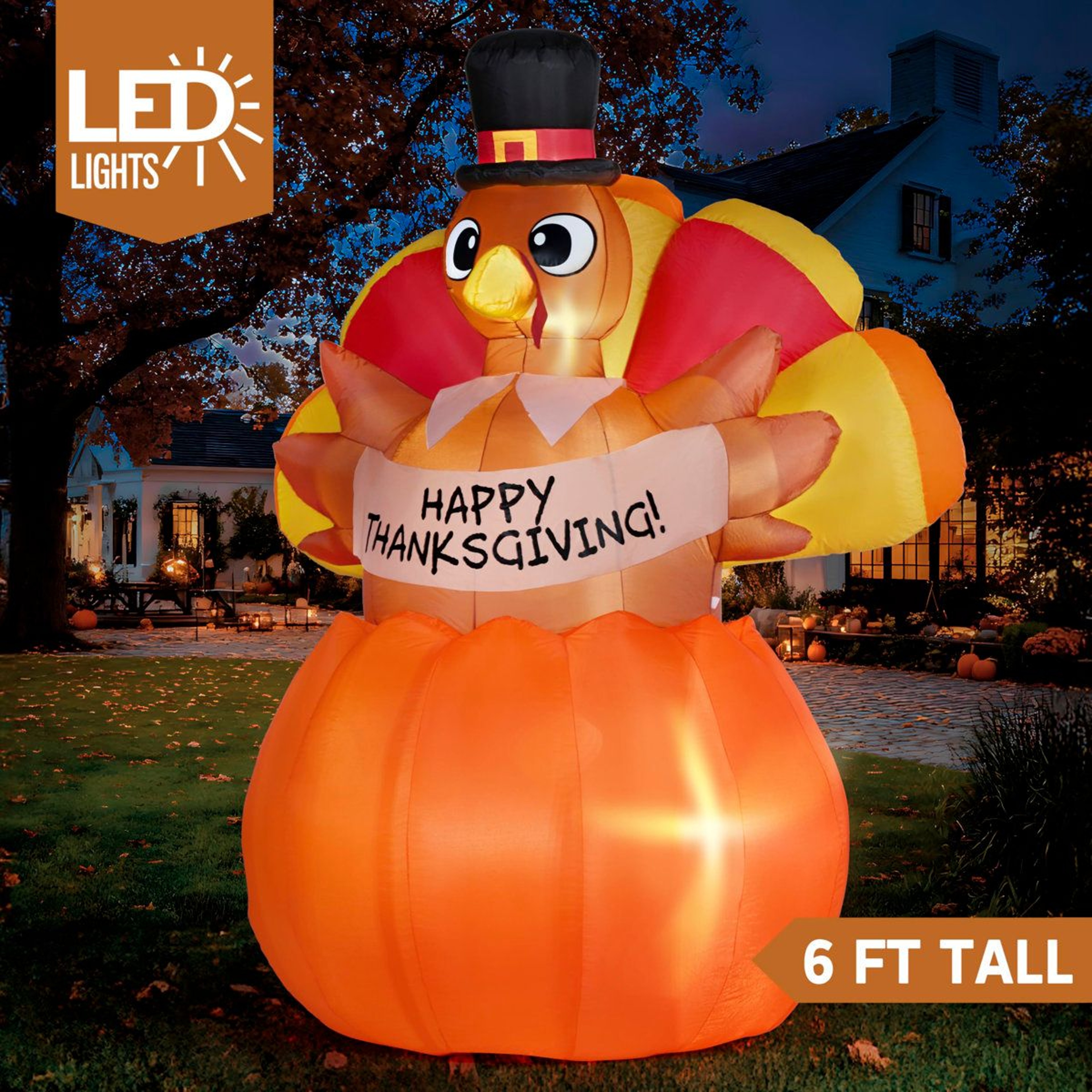 Thanksgiving Inflatable Turkey On Pumpkin With LED Lights For Outdoor Yard Decor 2