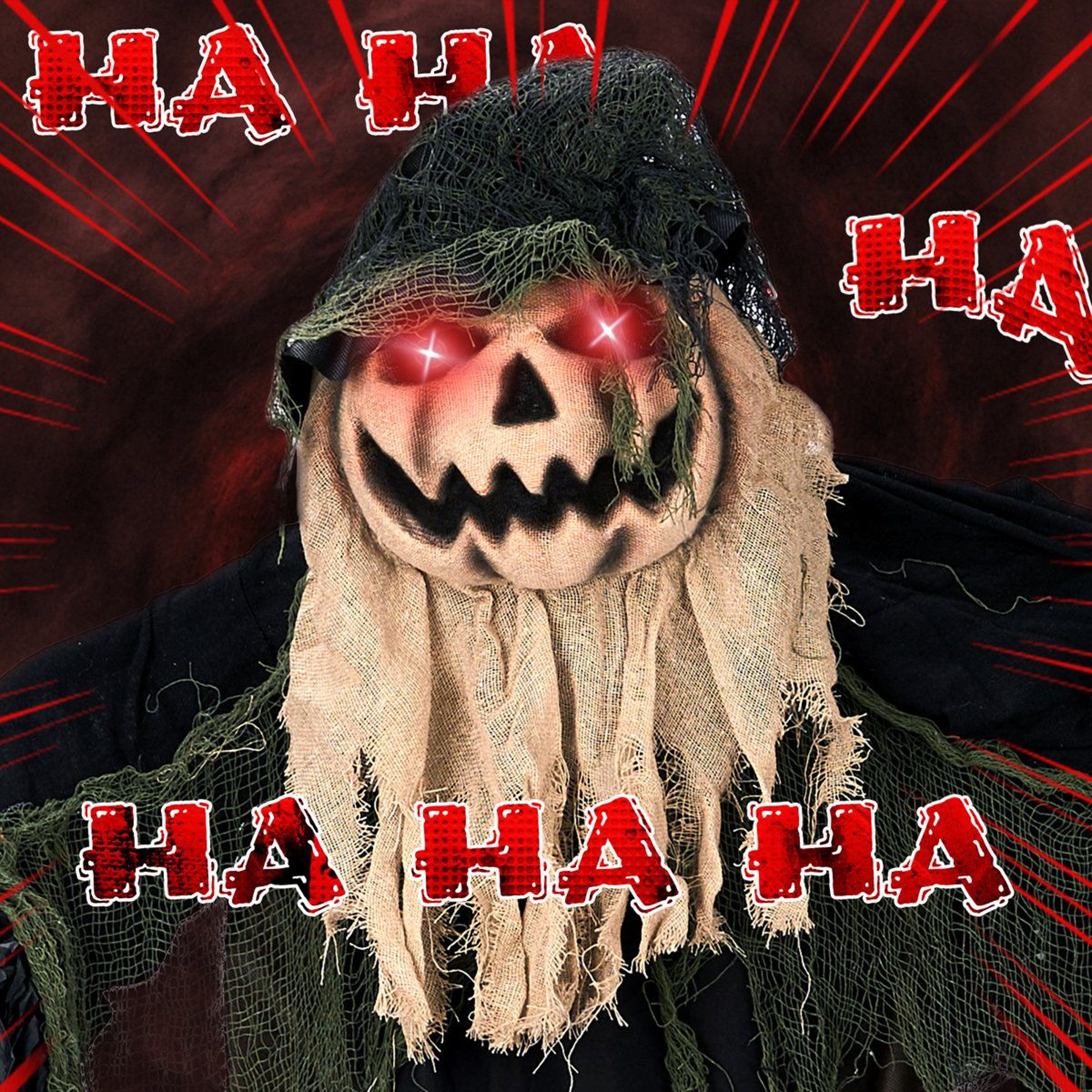Halloween Animatronic Pumpkin Face Wizard With Moving Head And Red LED Eyes 1