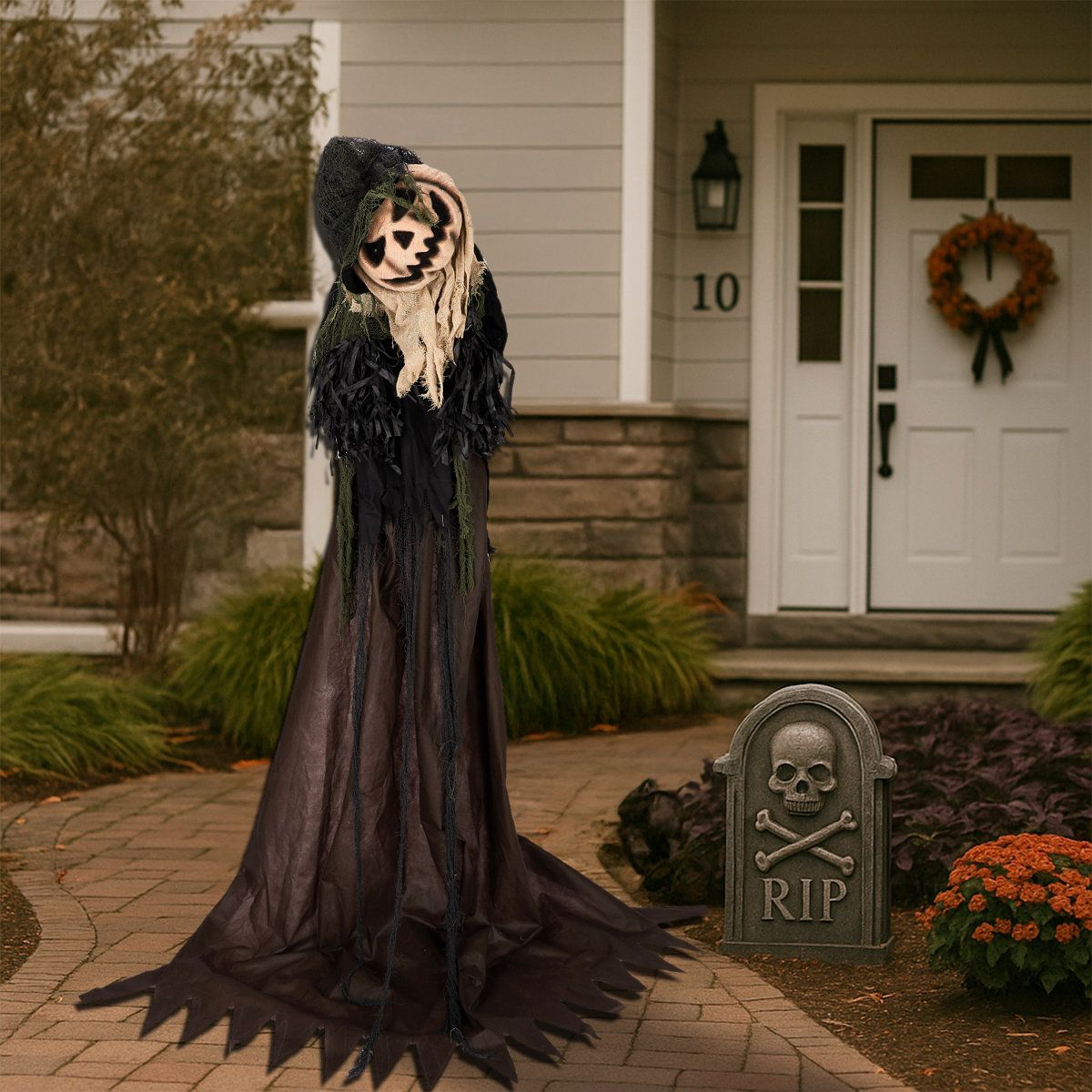 Halloween Animatronic Pumpkin Face Wizard With Moving Head And Red LED Eyes 0