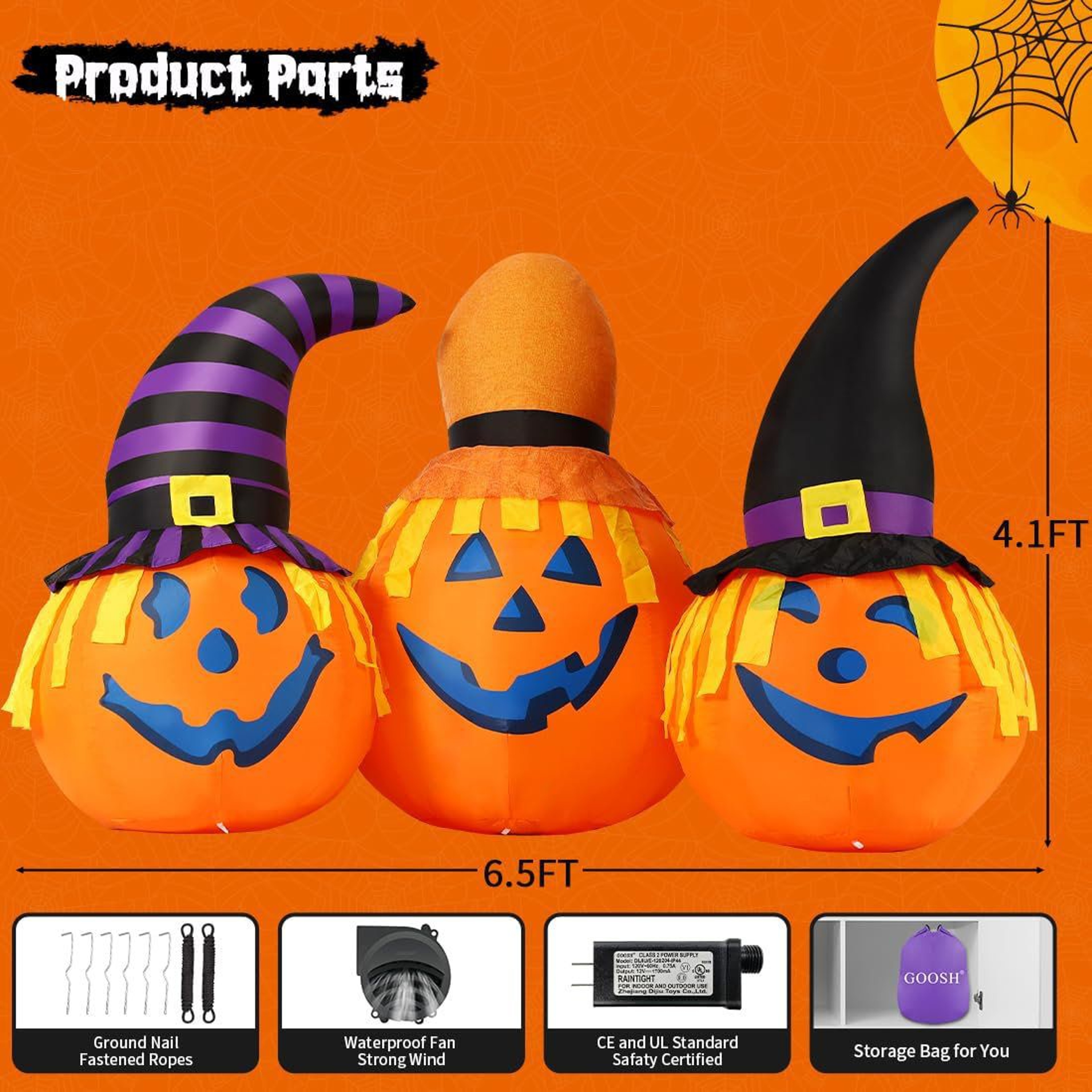 Halloween Inflatable Three Pumpkins With Witch Hats And LED Lights 3