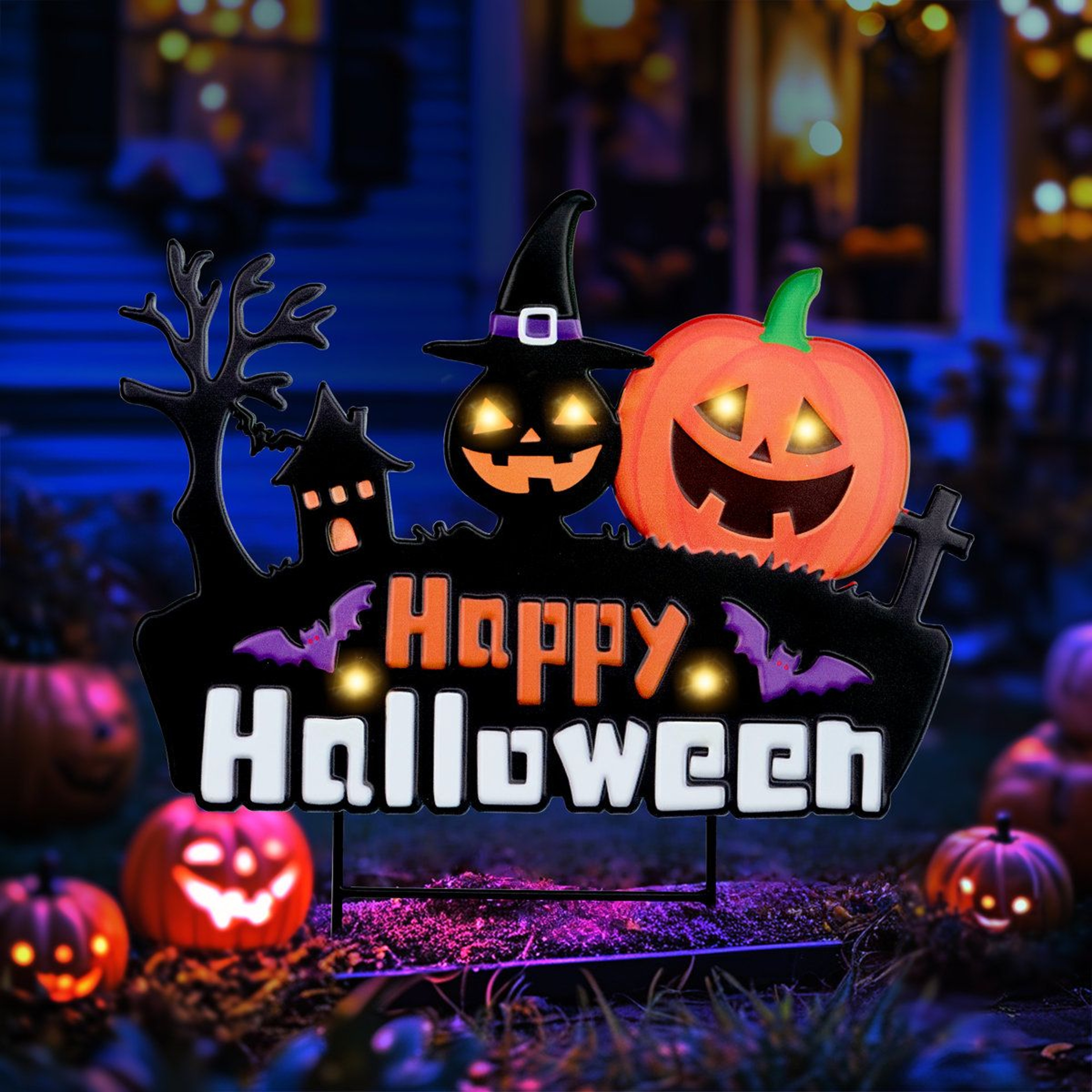 Halloween Pumpkin Lantern Yard Stake Decoration With Orange LED Lights 5