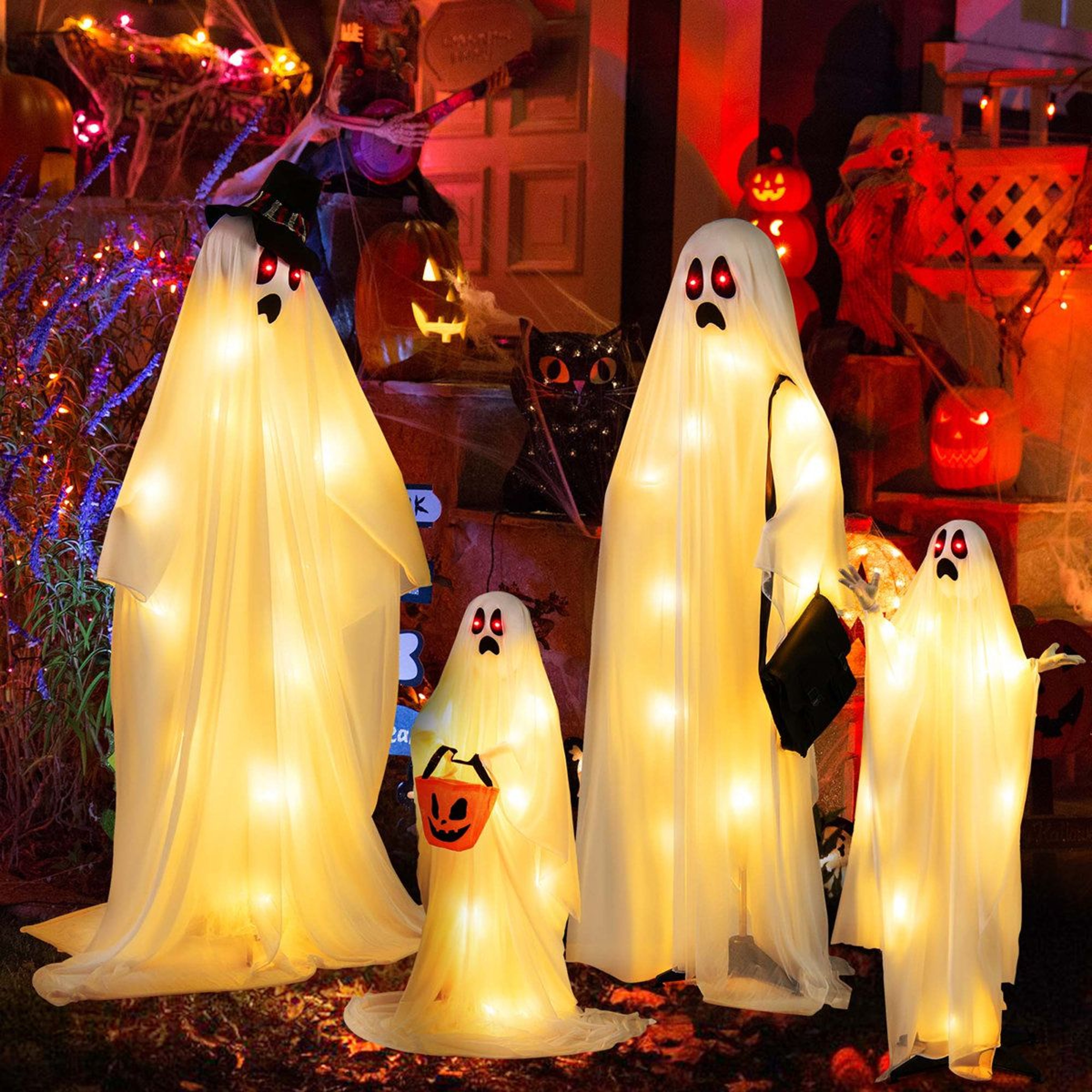Lighted Ghost Halloween Outdoor Decoration With White LED Lights 2