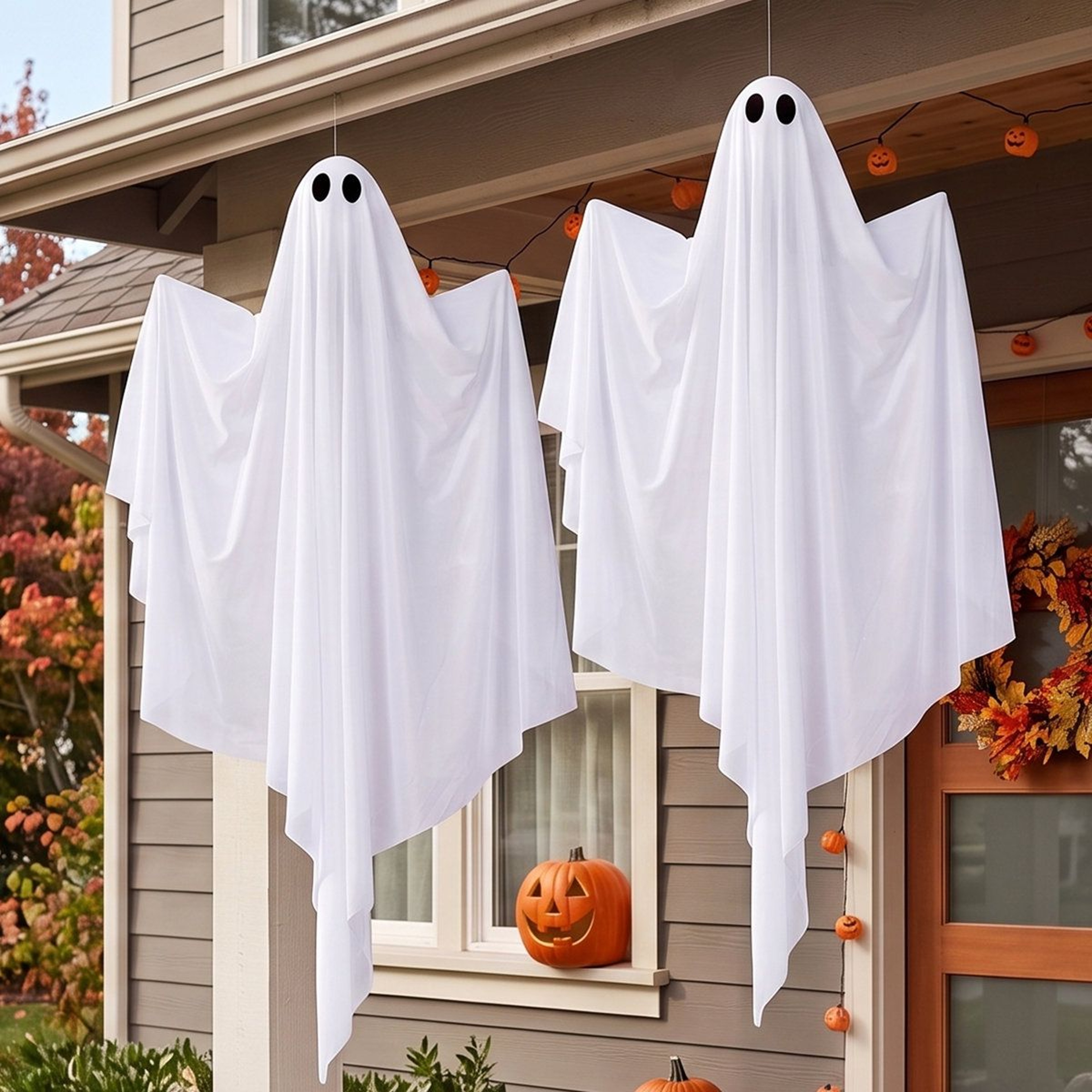 Halloween Hanging White Ghost Decorations With White Light 0