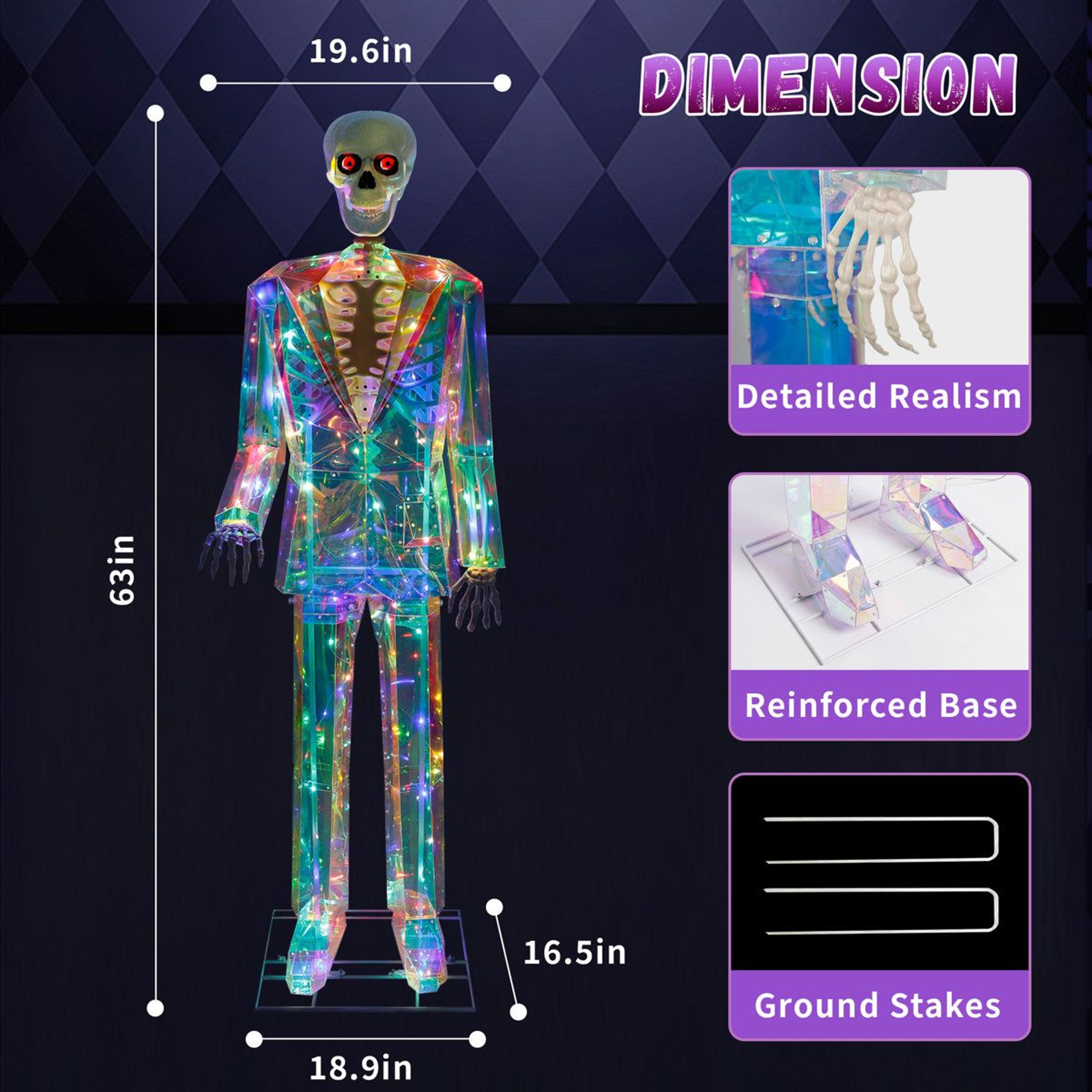 LED Halloween Skeleton Decoration With Multicolor Lights 1