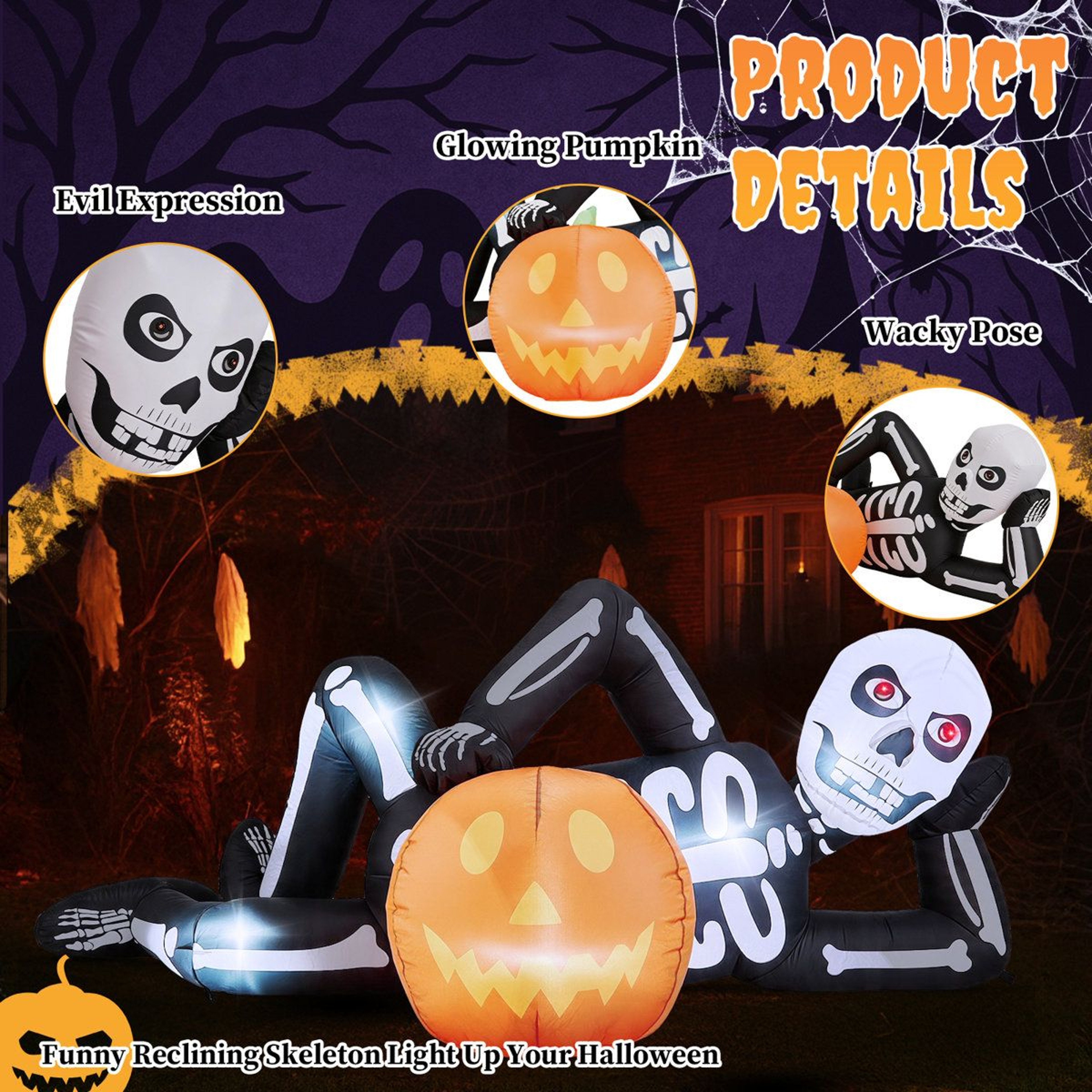 Halloween Inflatable Lying Skeleton With LED Lights 1