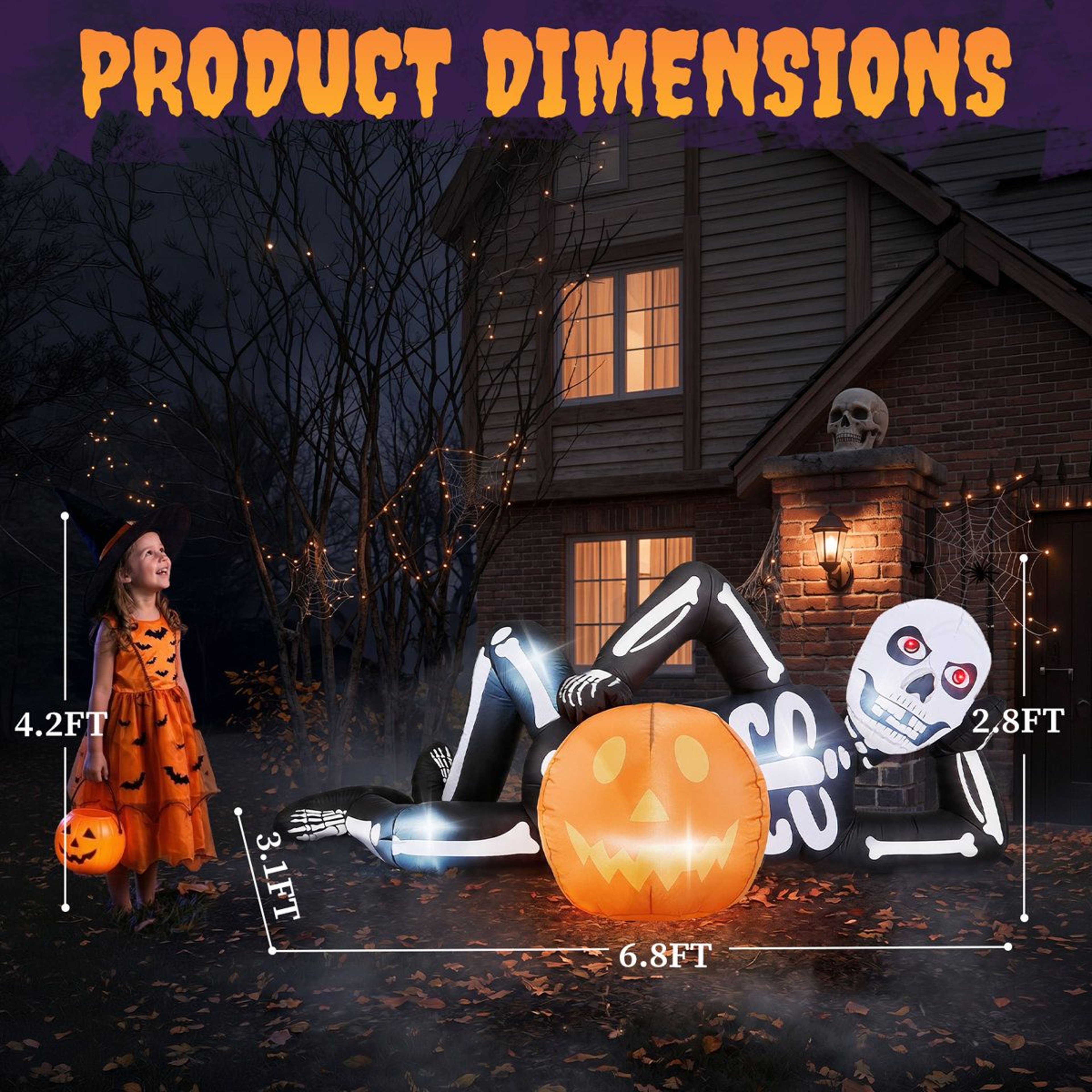 Halloween Inflatable Lying Skeleton With LED Lights 5