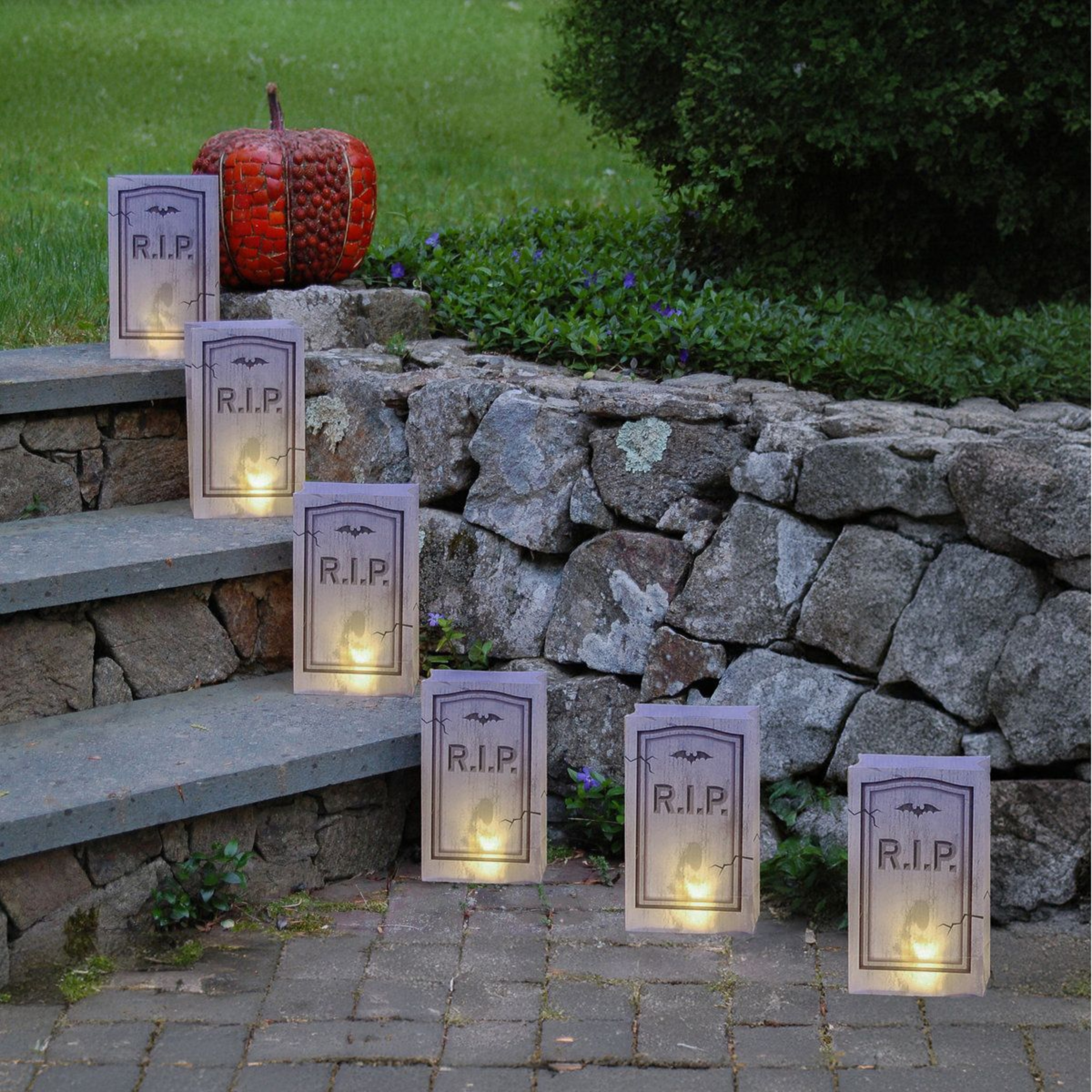 Halloween Tombstone Luminaria Pathway Lights Battery Operated 0