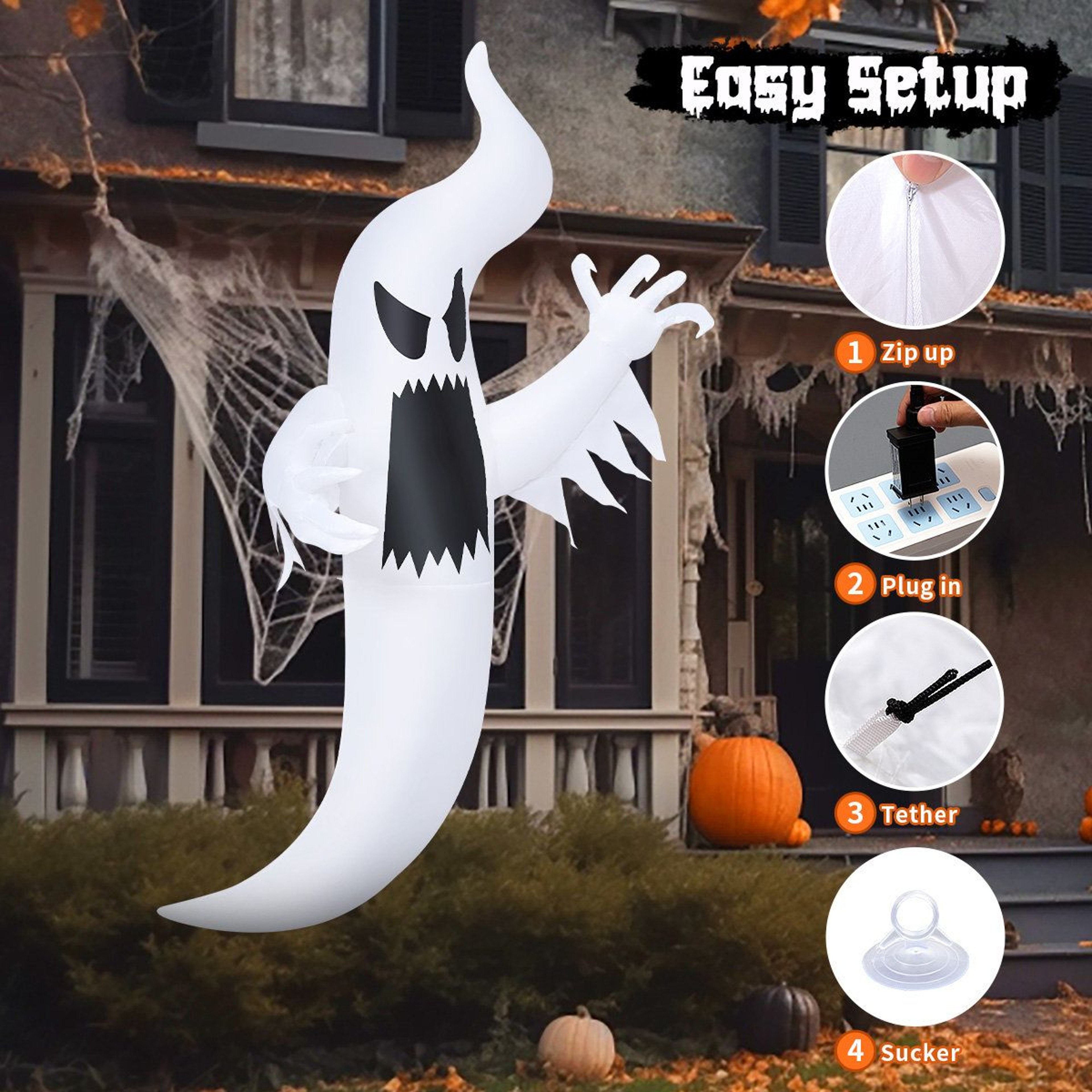 Hanging Halloween Inflatable Ghost With Multicolor LED Lights 2