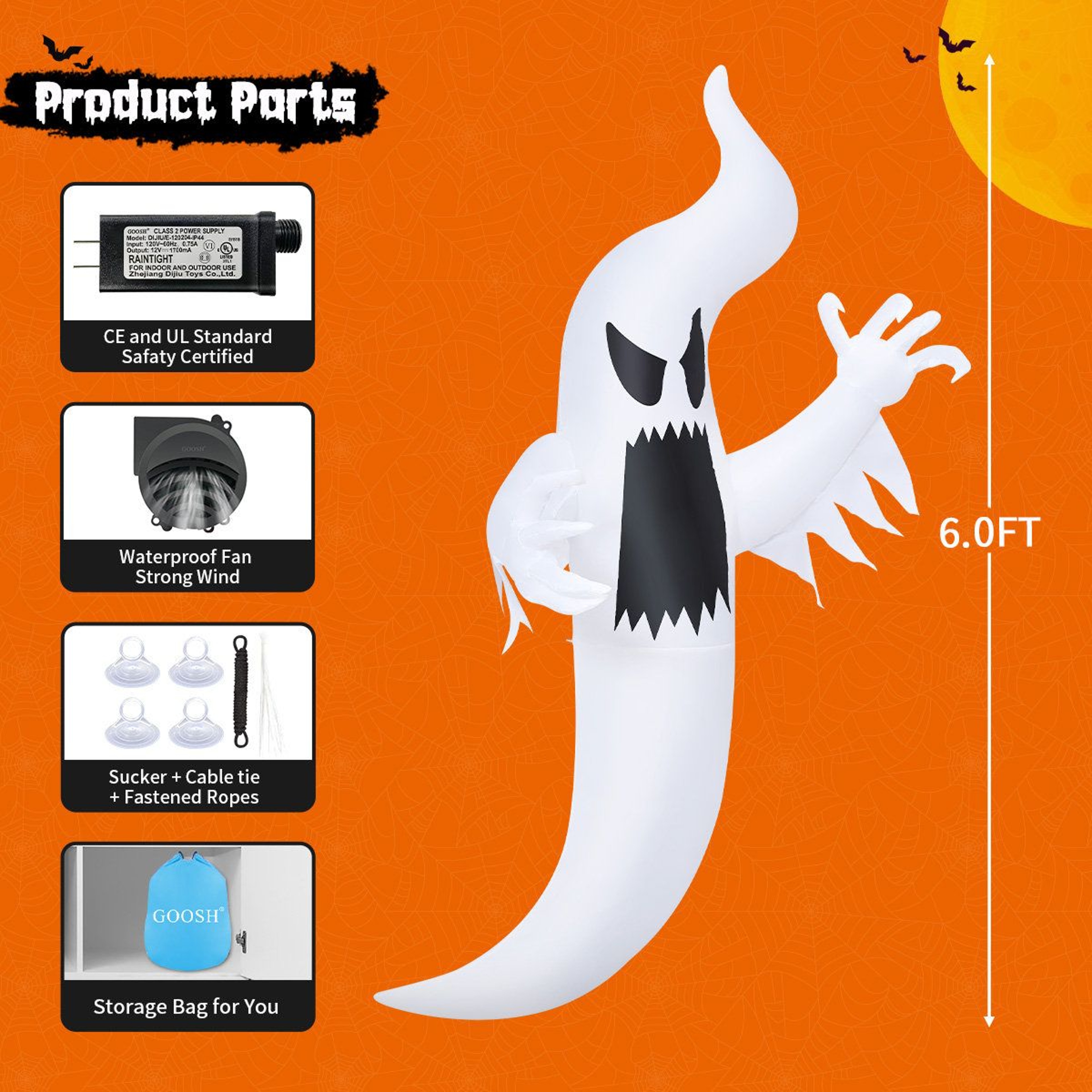Hanging Halloween Inflatable Ghost With Multicolor LED Lights 3
