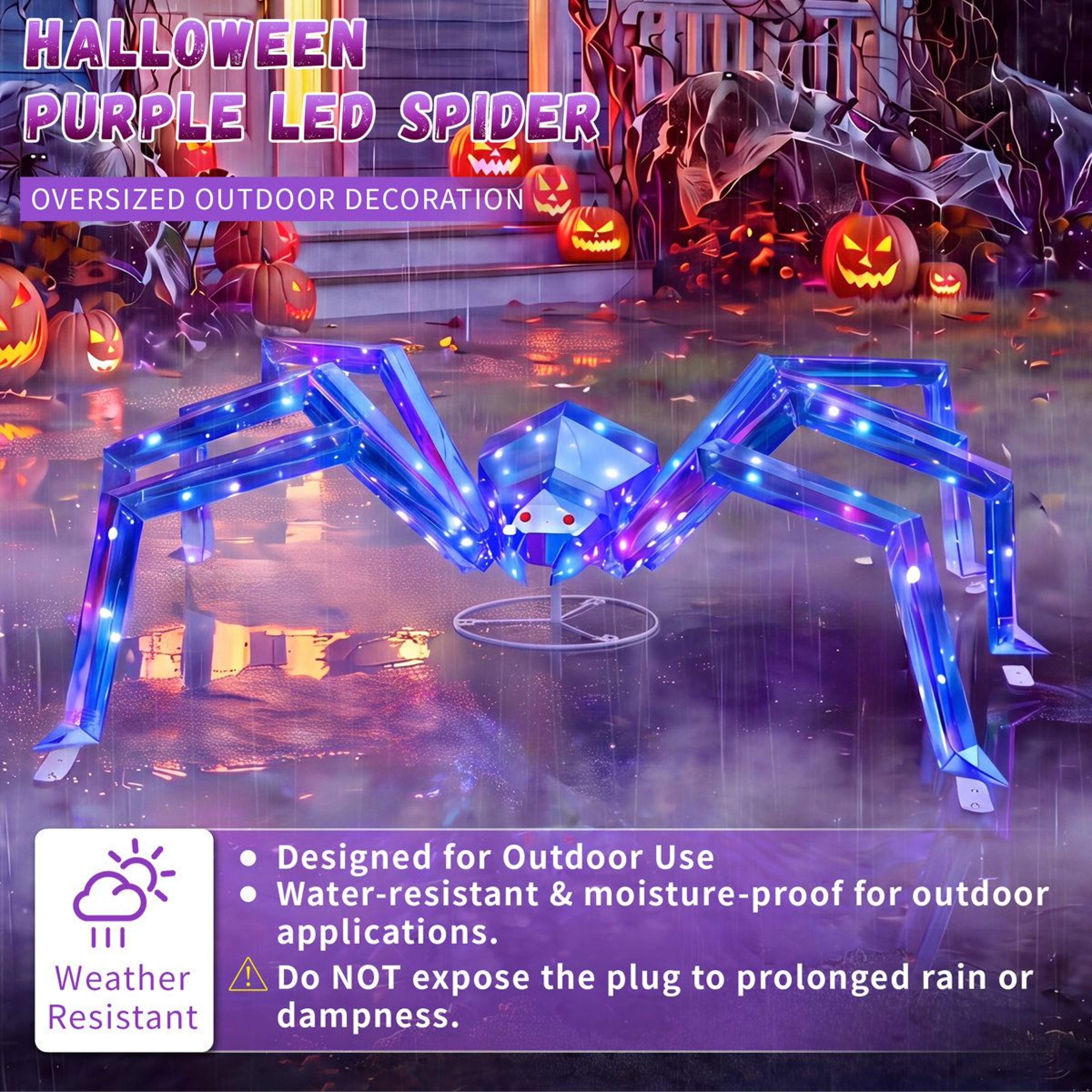Long Legged Lighted Halloween Spider Outdoor Yard Decoration With Multicolor LED Lights 4