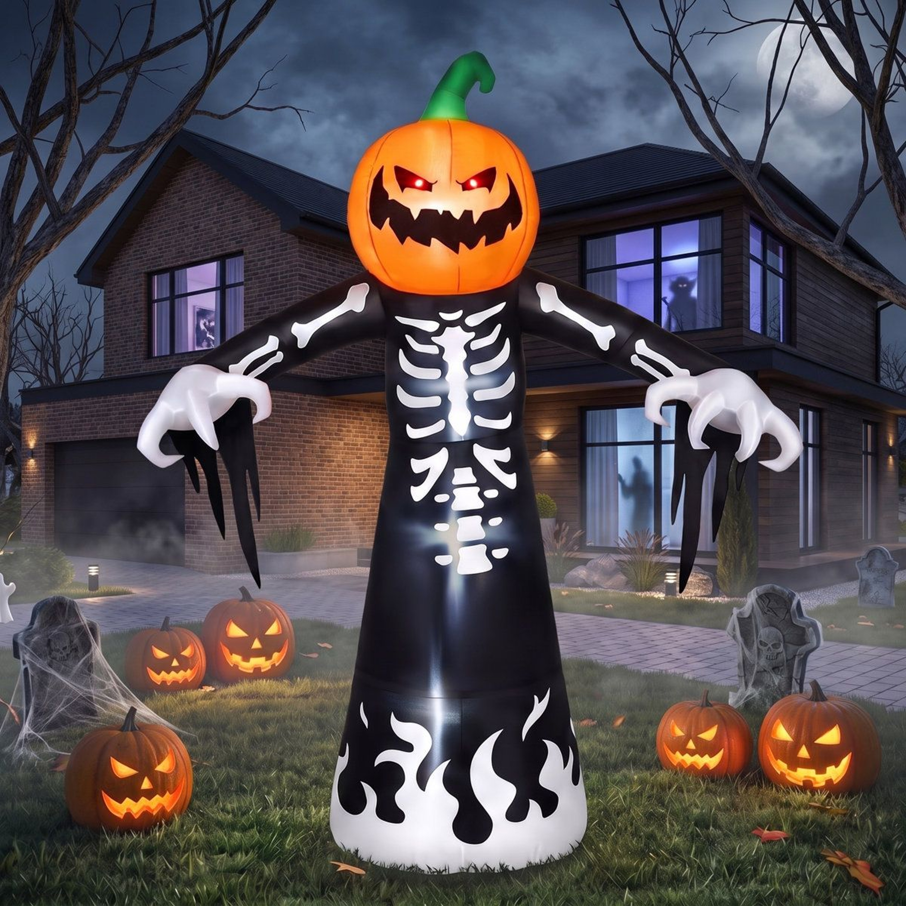 Pumpkin Skeleton Halloween Inflatable Decoration With Included Light 0