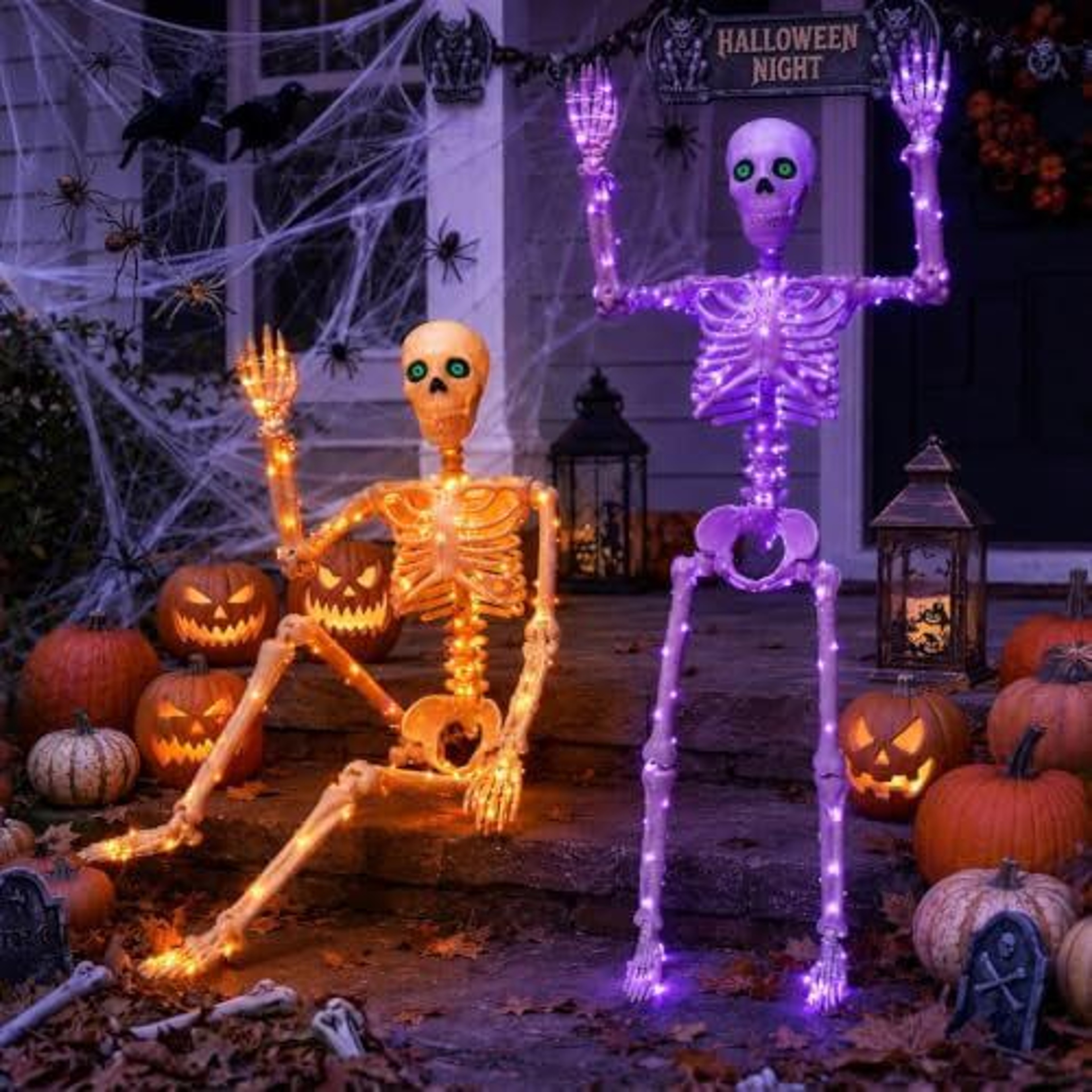 Halloween Skeleton Decoration With Purple Orange Blue And Green Lights 2