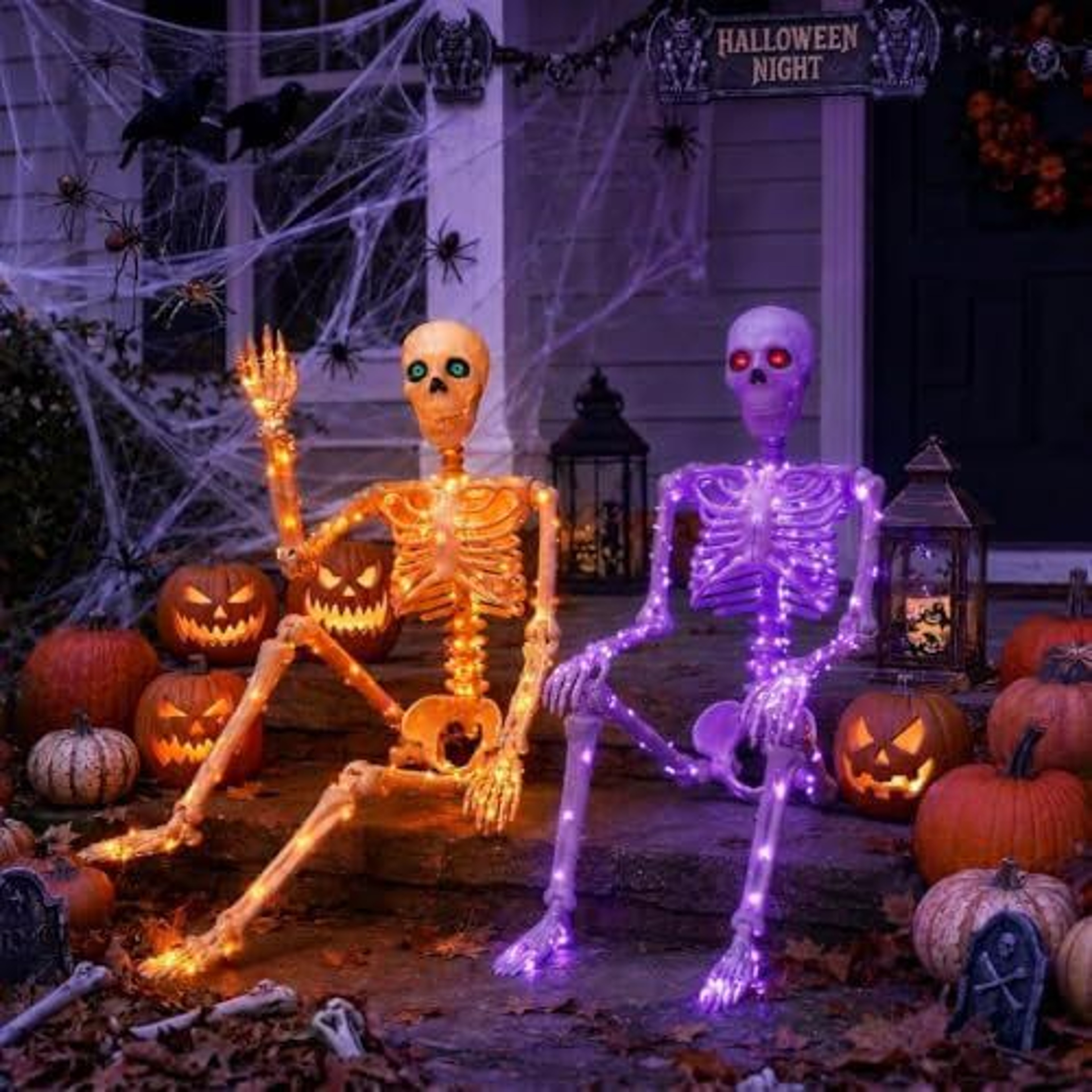 Halloween Skeleton Decoration With Purple Orange Blue And Green Lights 3