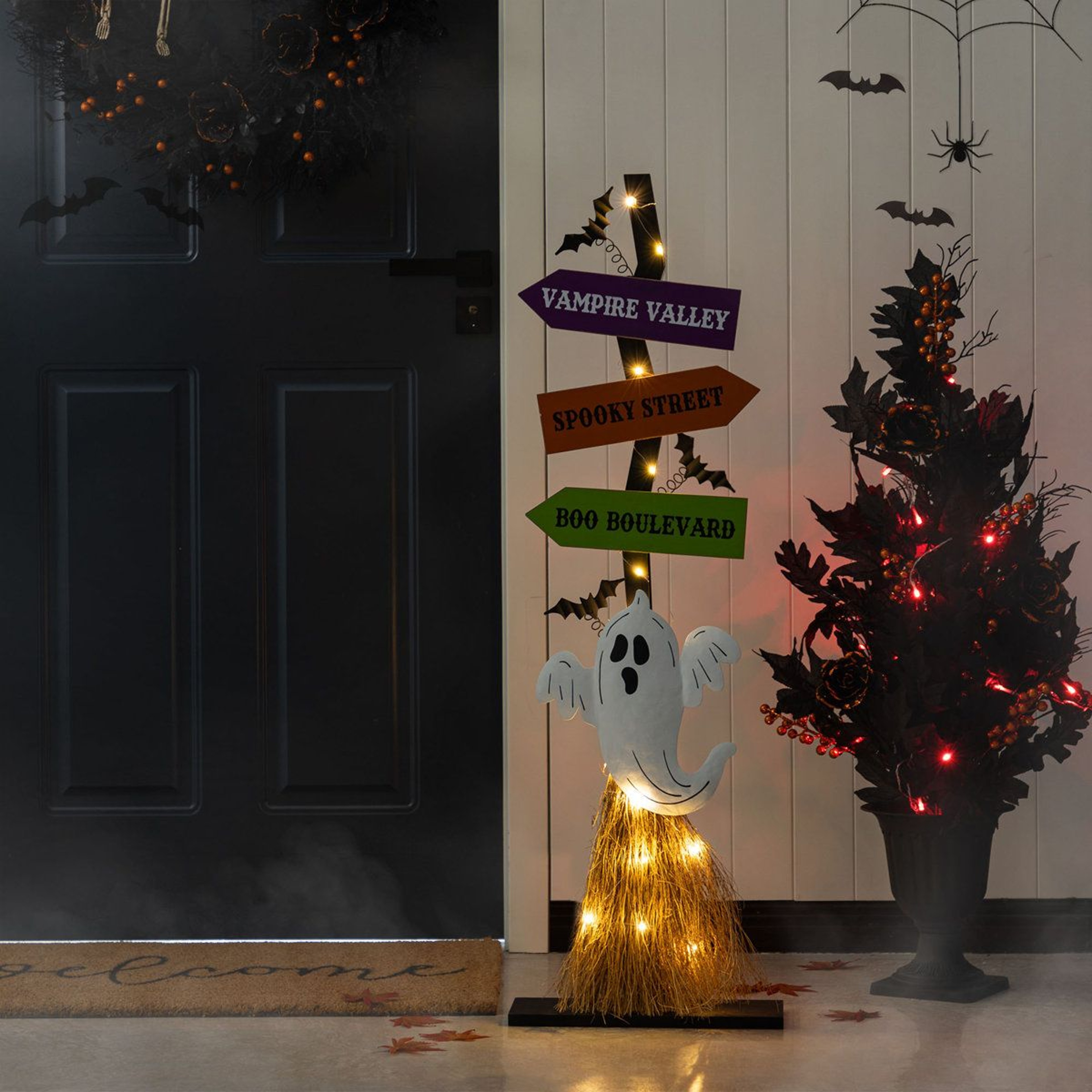 Lighted Ghost Broom Outdoor Halloween Porch Decor With Timer 5