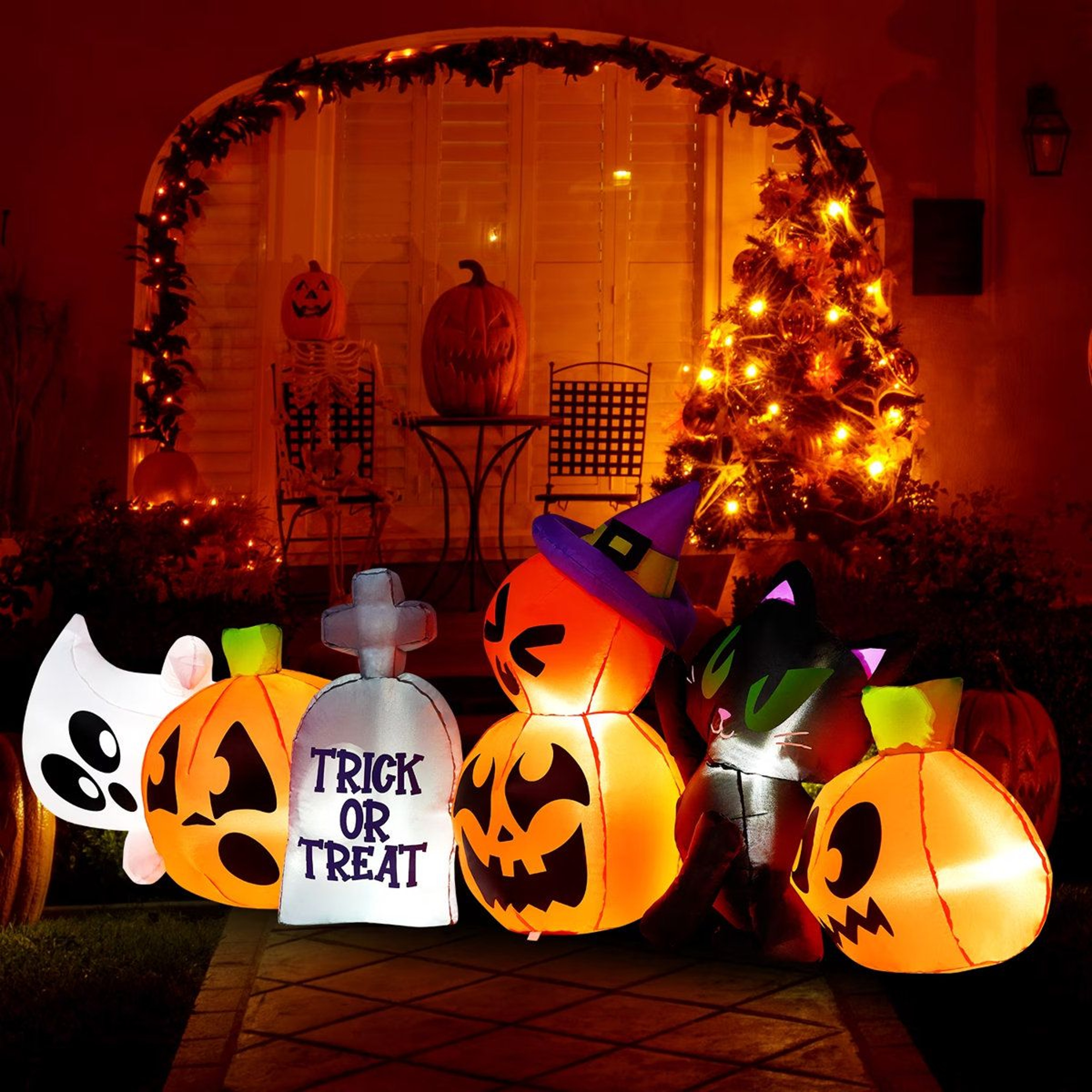 Halloween Inflatable Yard Decoration With Pumpkin Ghost Cat And Tombstone Design 2