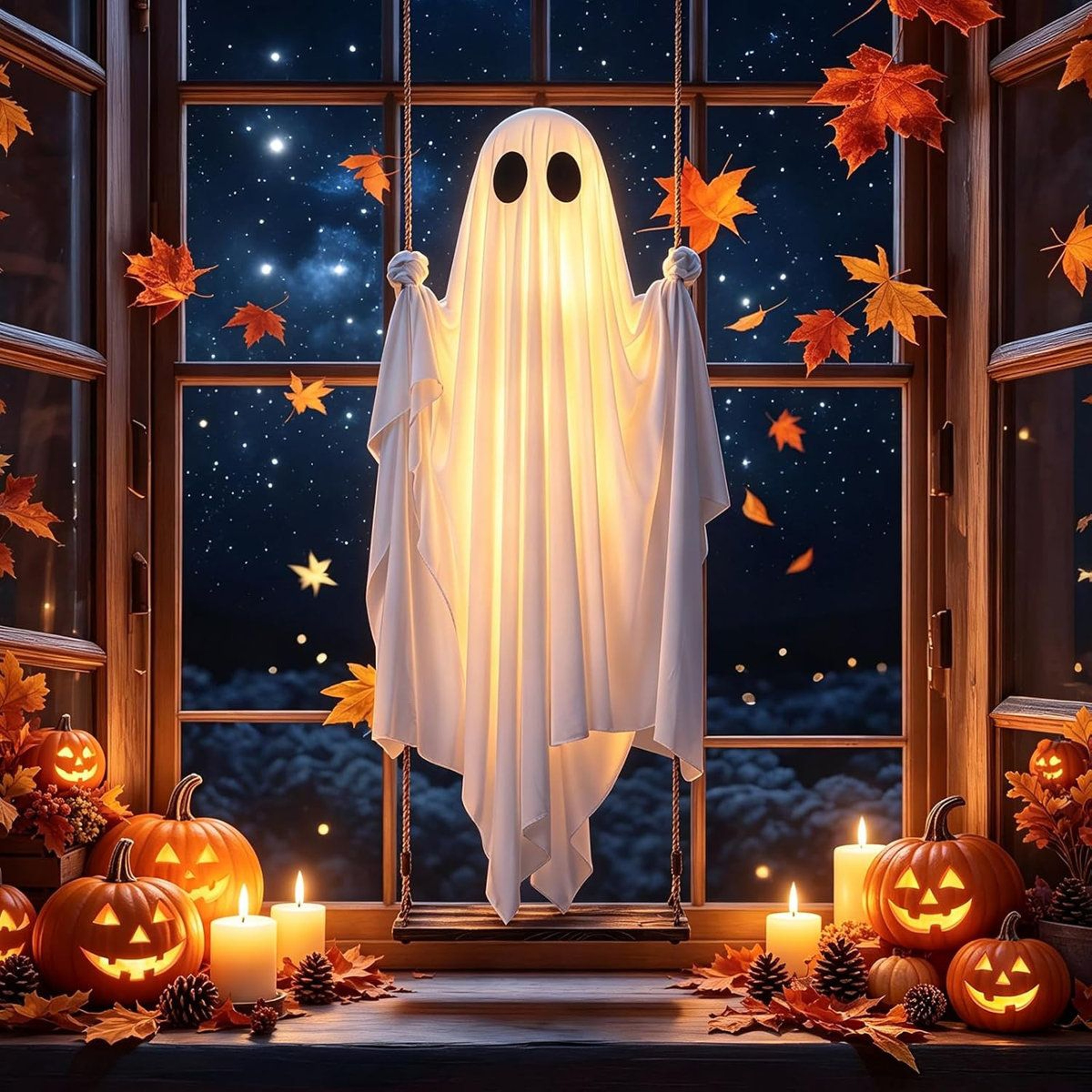 Large Hanging Swing Ghost Halloween Decoration With Battery Powered LED Lights 2