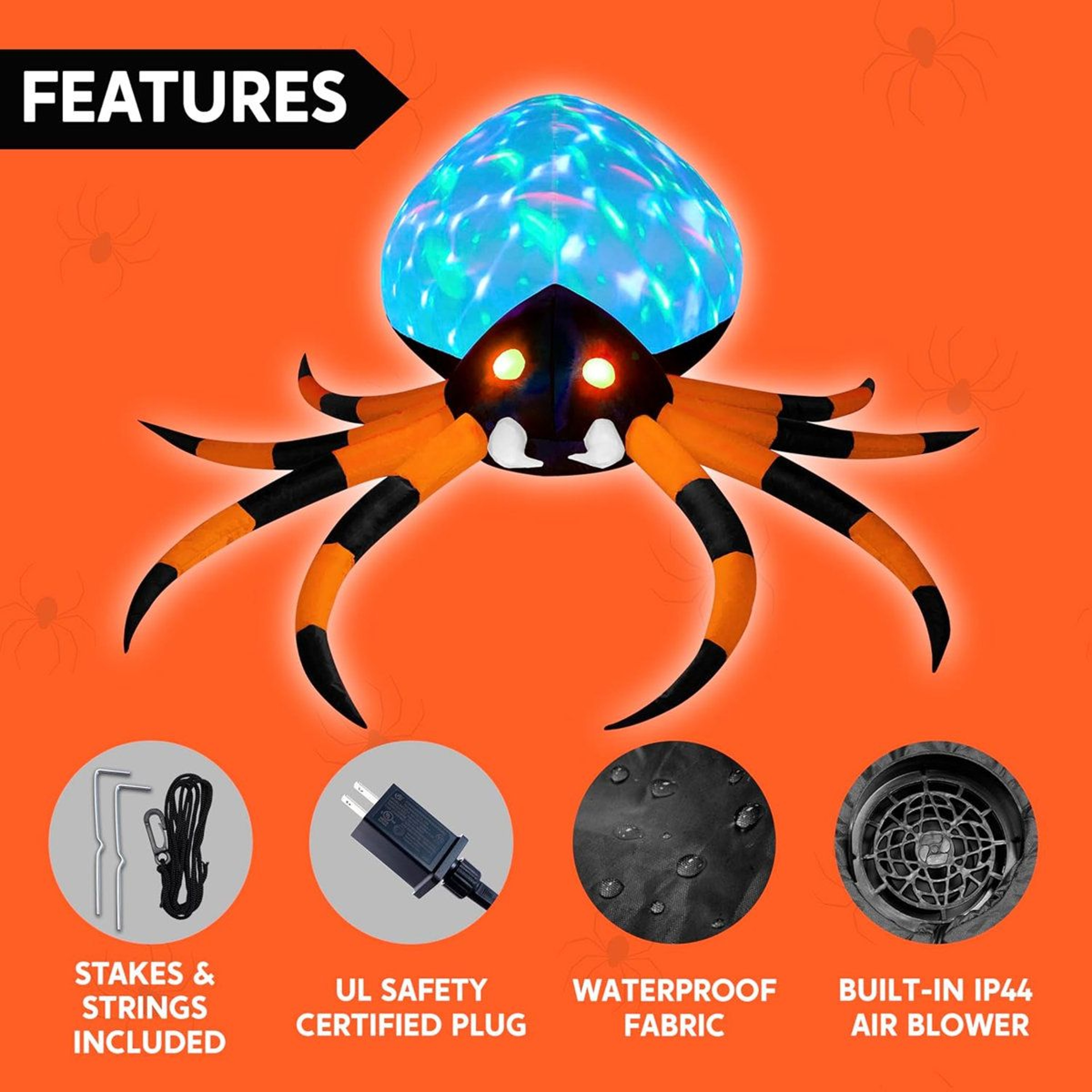 Halloween Inflatable Giant Spider With Rotating Multicolor LED Lights 2