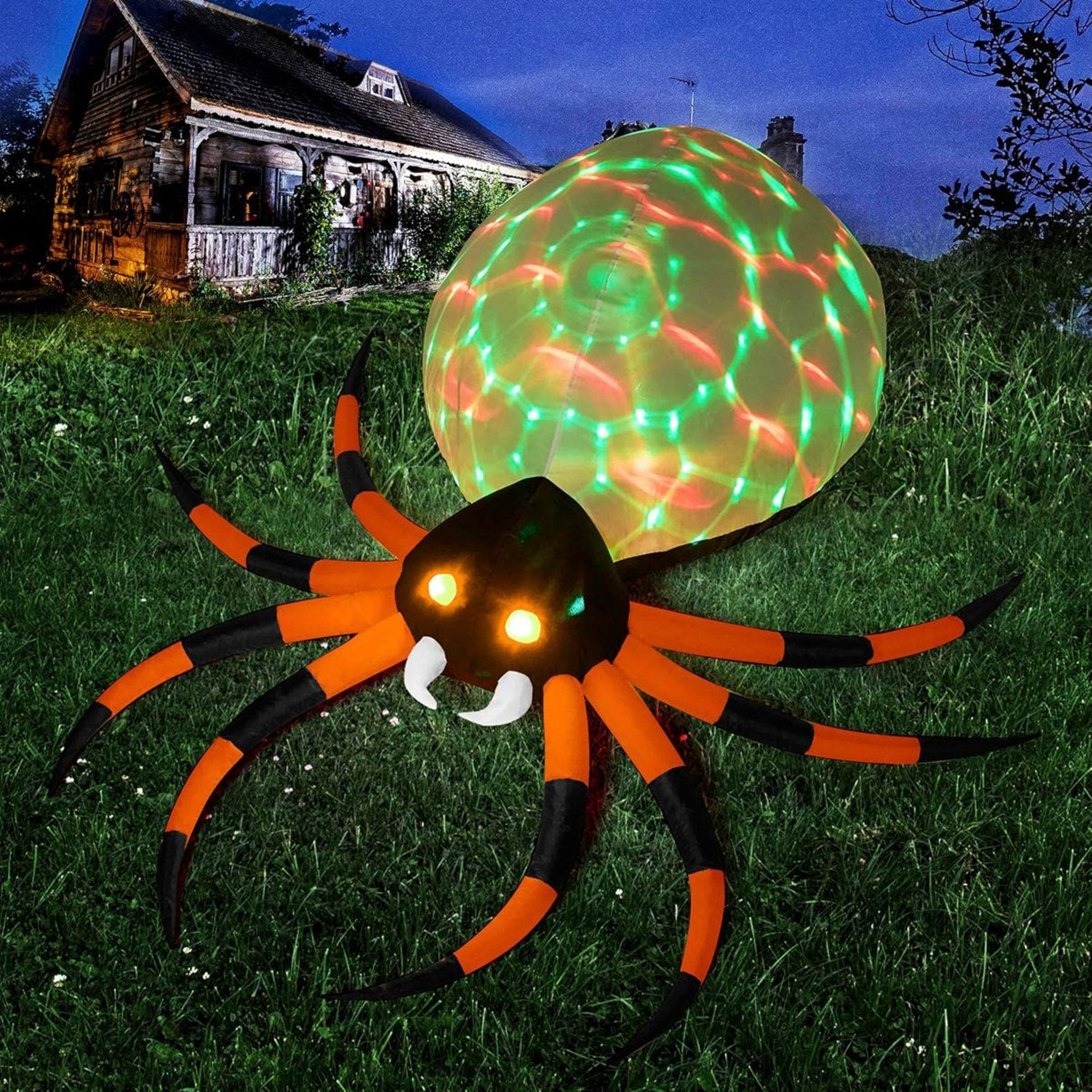 Halloween Inflatable Giant Spider With Rotating Multicolor LED Lights 5