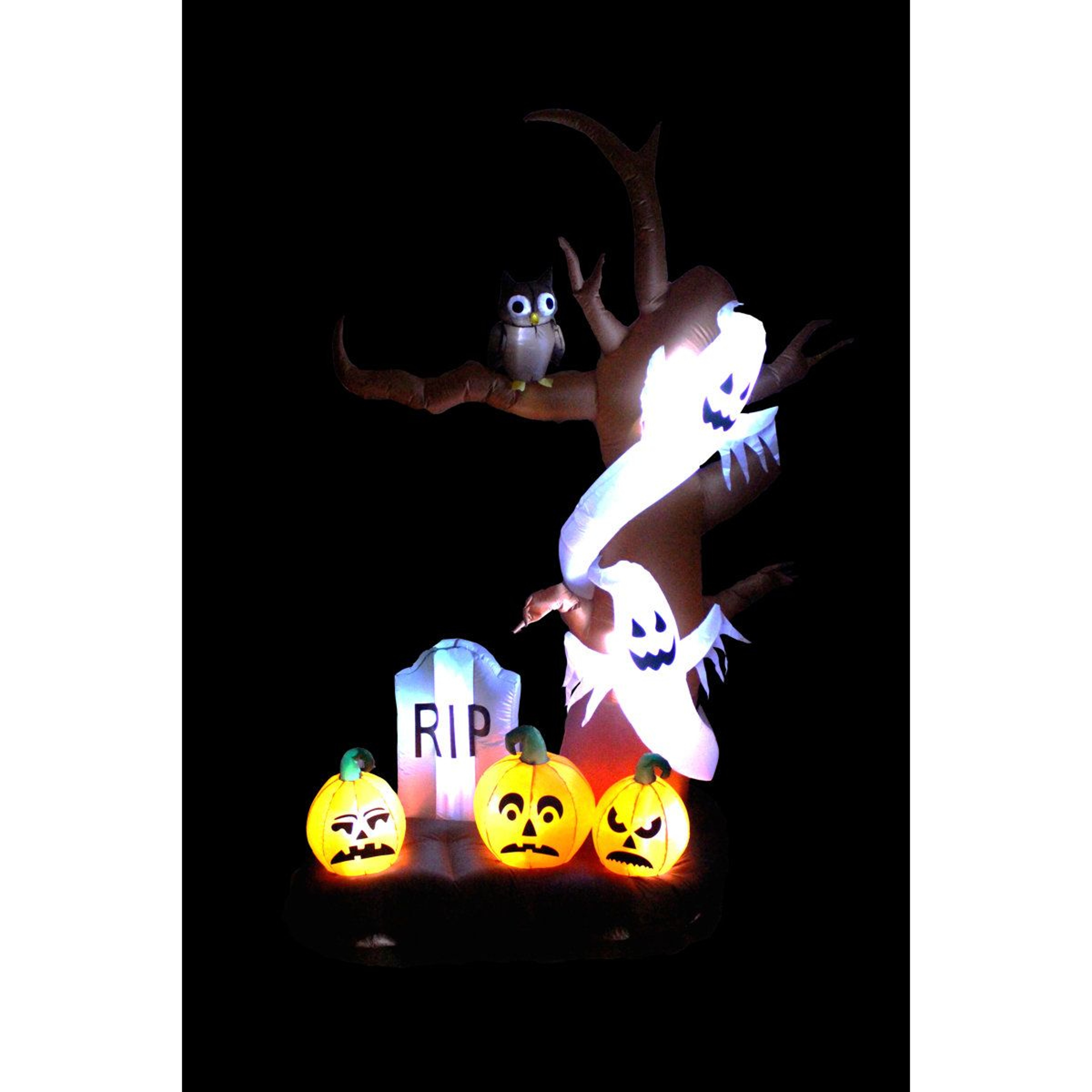 Lighted Halloween Inflatable Tree With Ghost Pumpkin And Tombstone 0