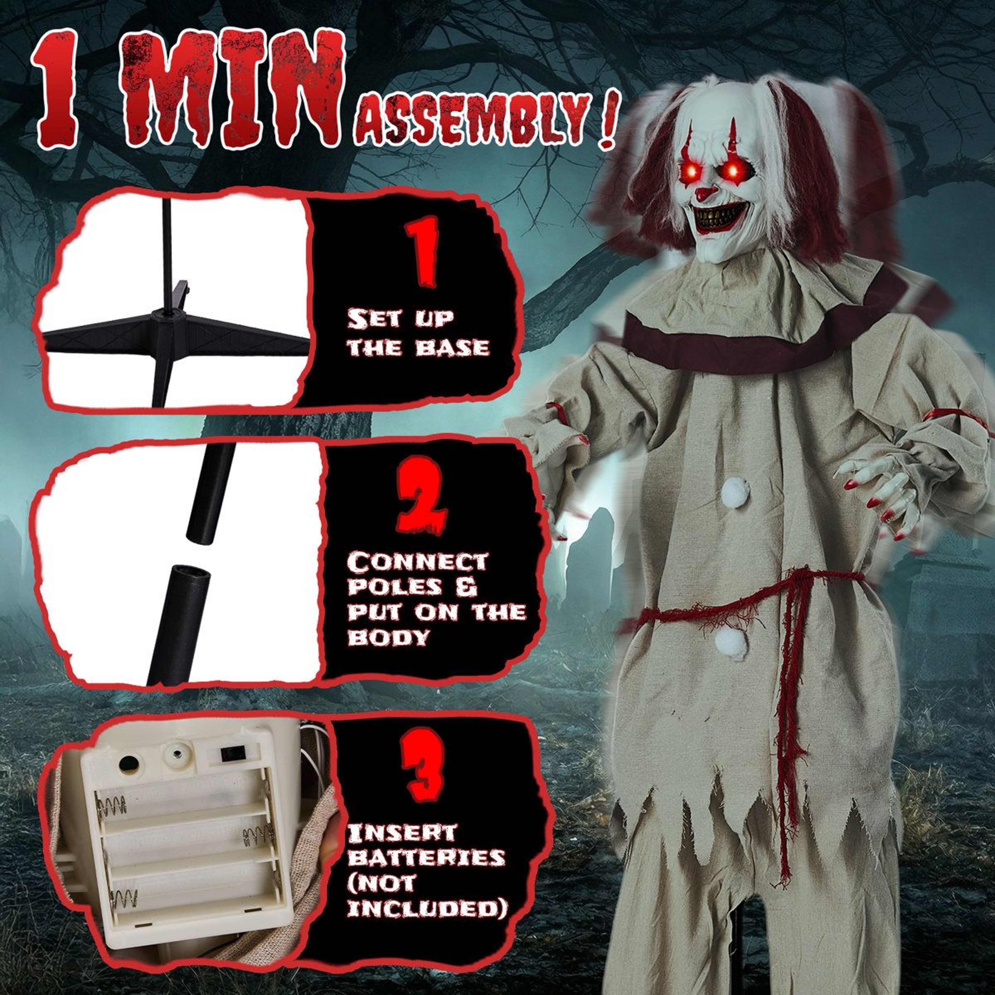 Halloween Animatronic Talking Clown With Balloon And Movable Arms 1